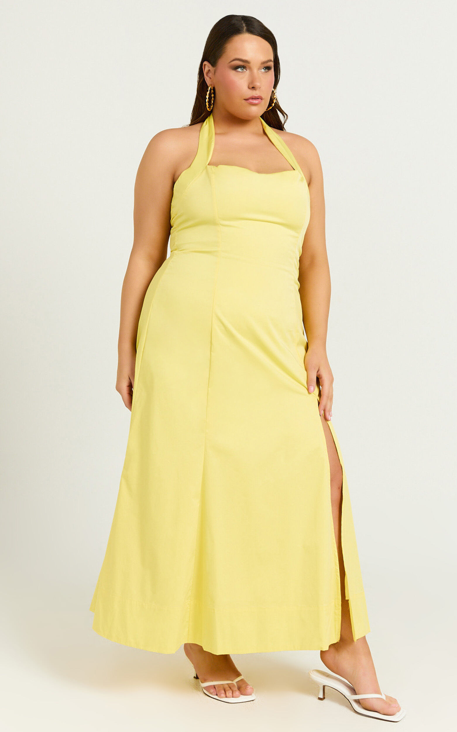 Narissa Midi Dress - Halter A Line Dress in Lemon