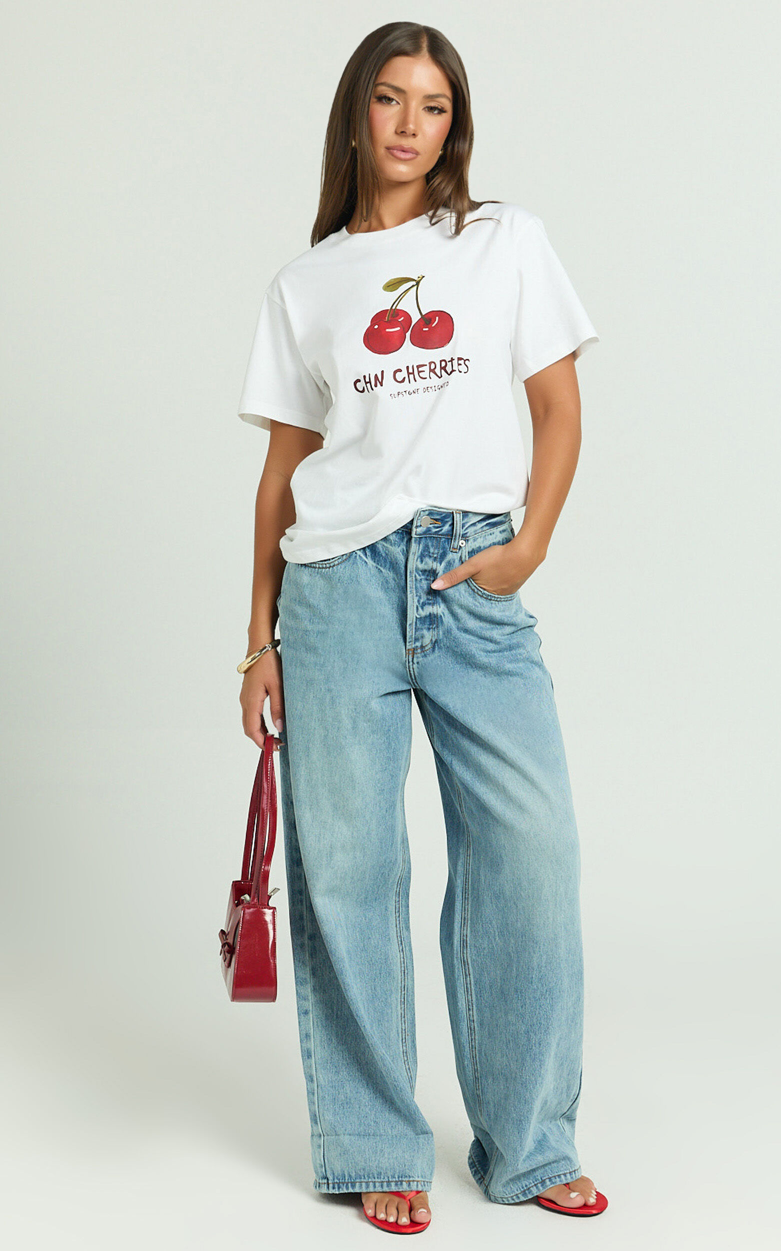 Dolce Top - Oversized Cherry  Print Tee in White