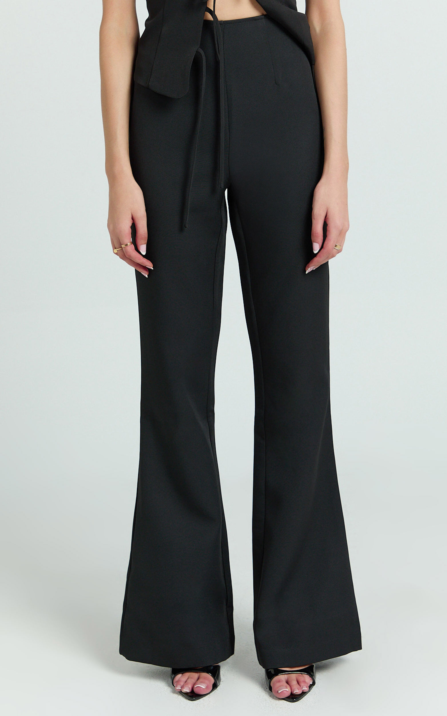 Nola Pants - Mid Waisted Pleated Flare Pants in Black