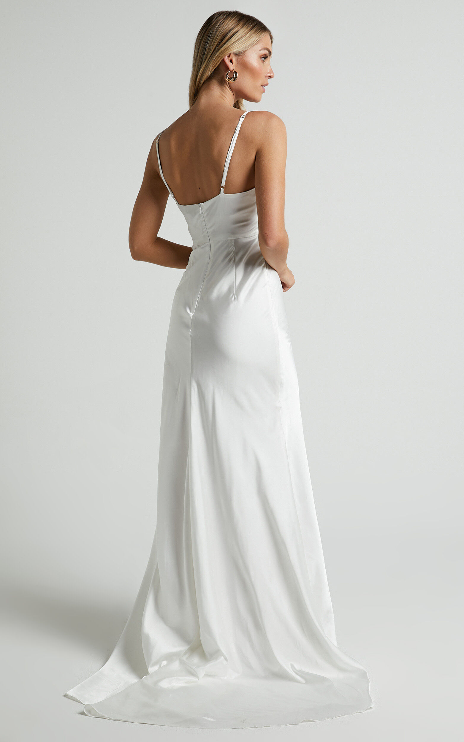 Joesa Bridal Gown - Split V Neck Fixed Wrap Gown in White