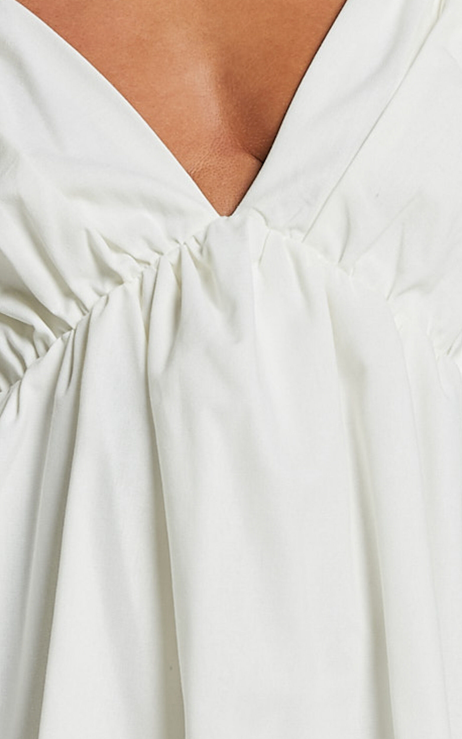 Raiza Mini Dress - Ruffle Sleeve Tie Back Plunge Dress in Off White