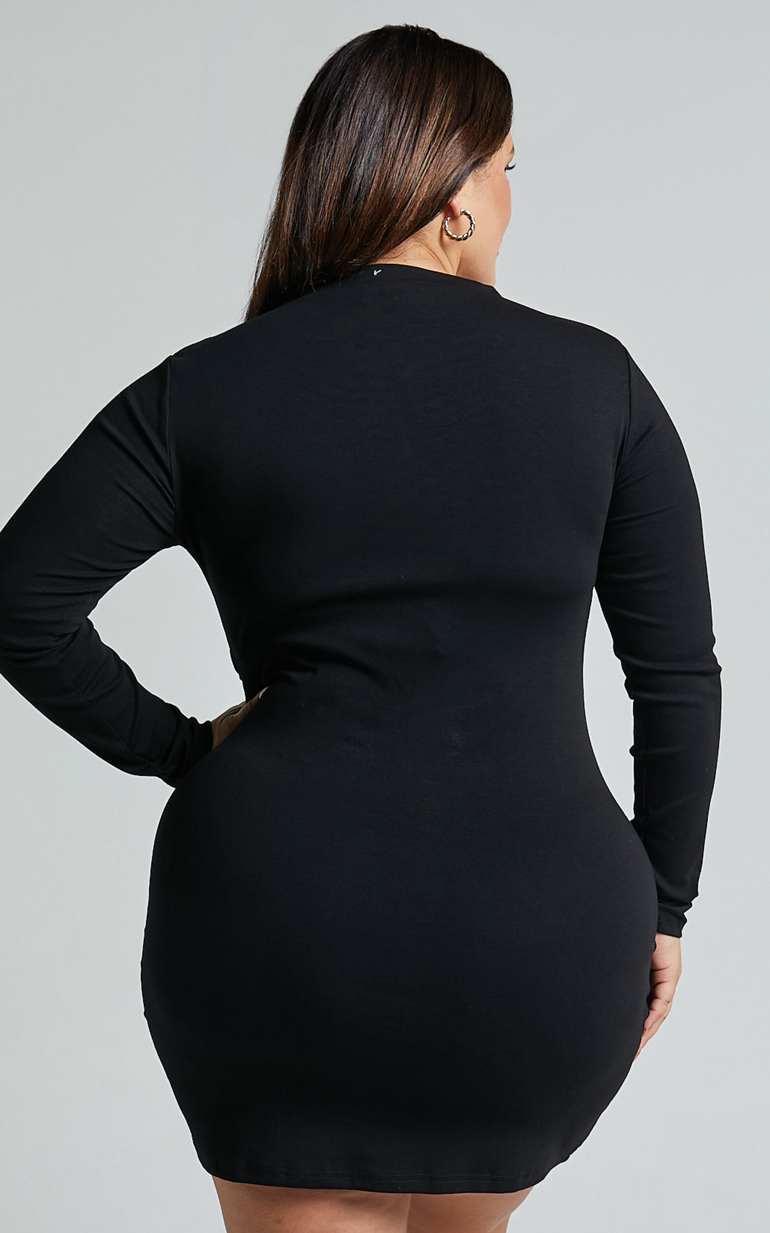 Marleen Mini Dress - Wrap Front Long Sleeve Bodycon Dress in Black