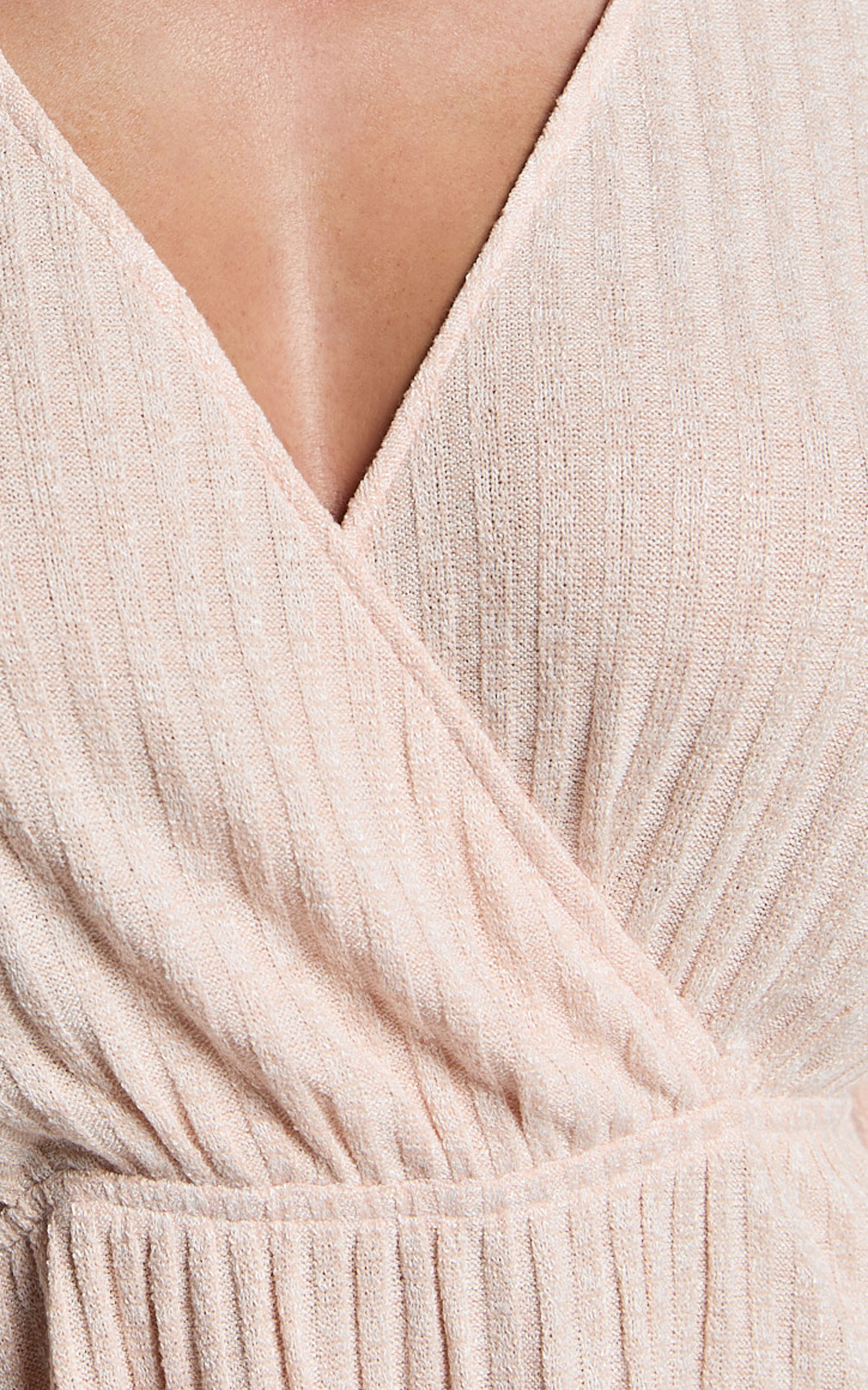 The Next Step Mini Dress - Long Sleeve Dress in Beige Marle