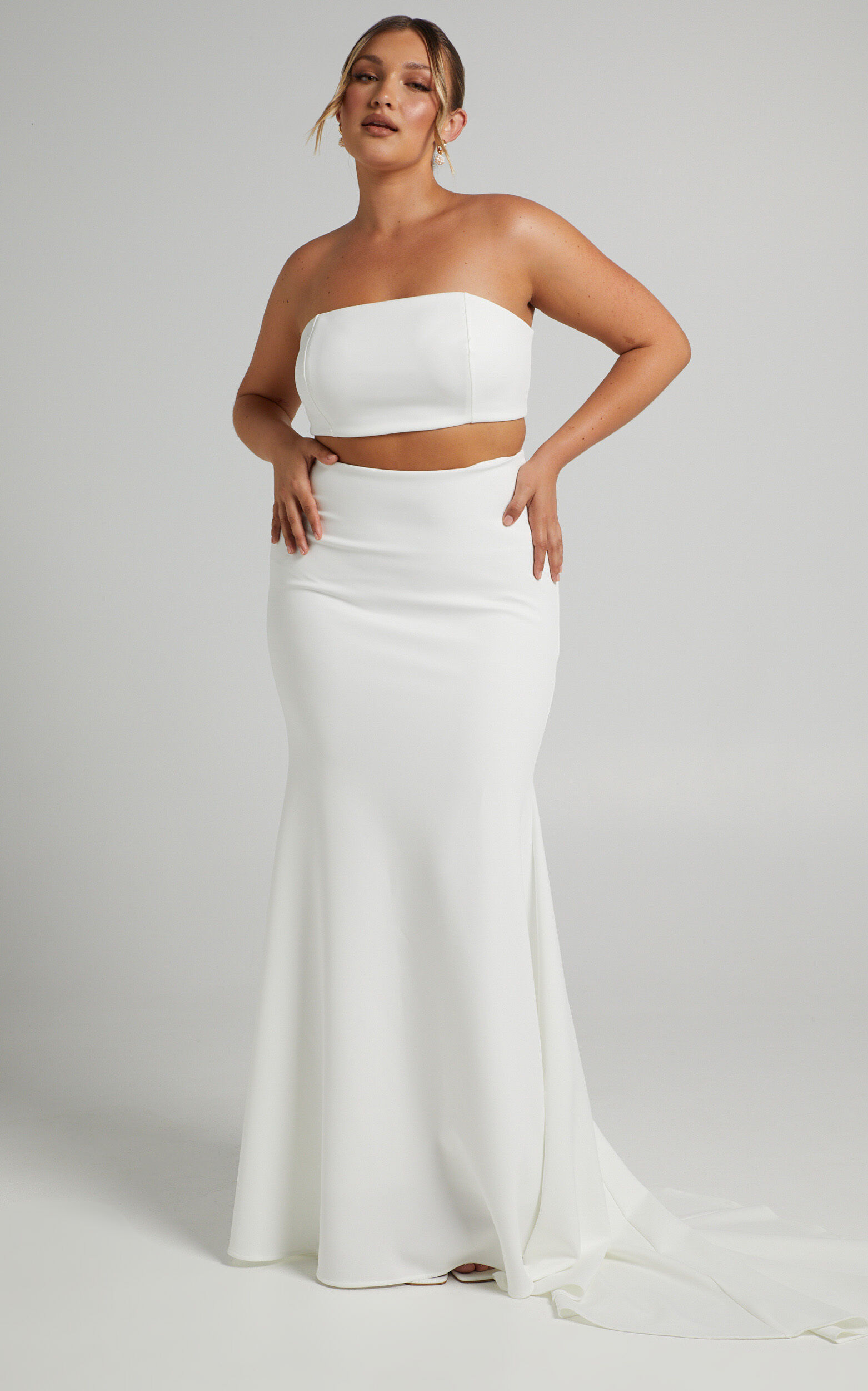 Hopeless Romantic Two Piece Set - Strapless Crop Top and Maxi Skirt Set in Ivory