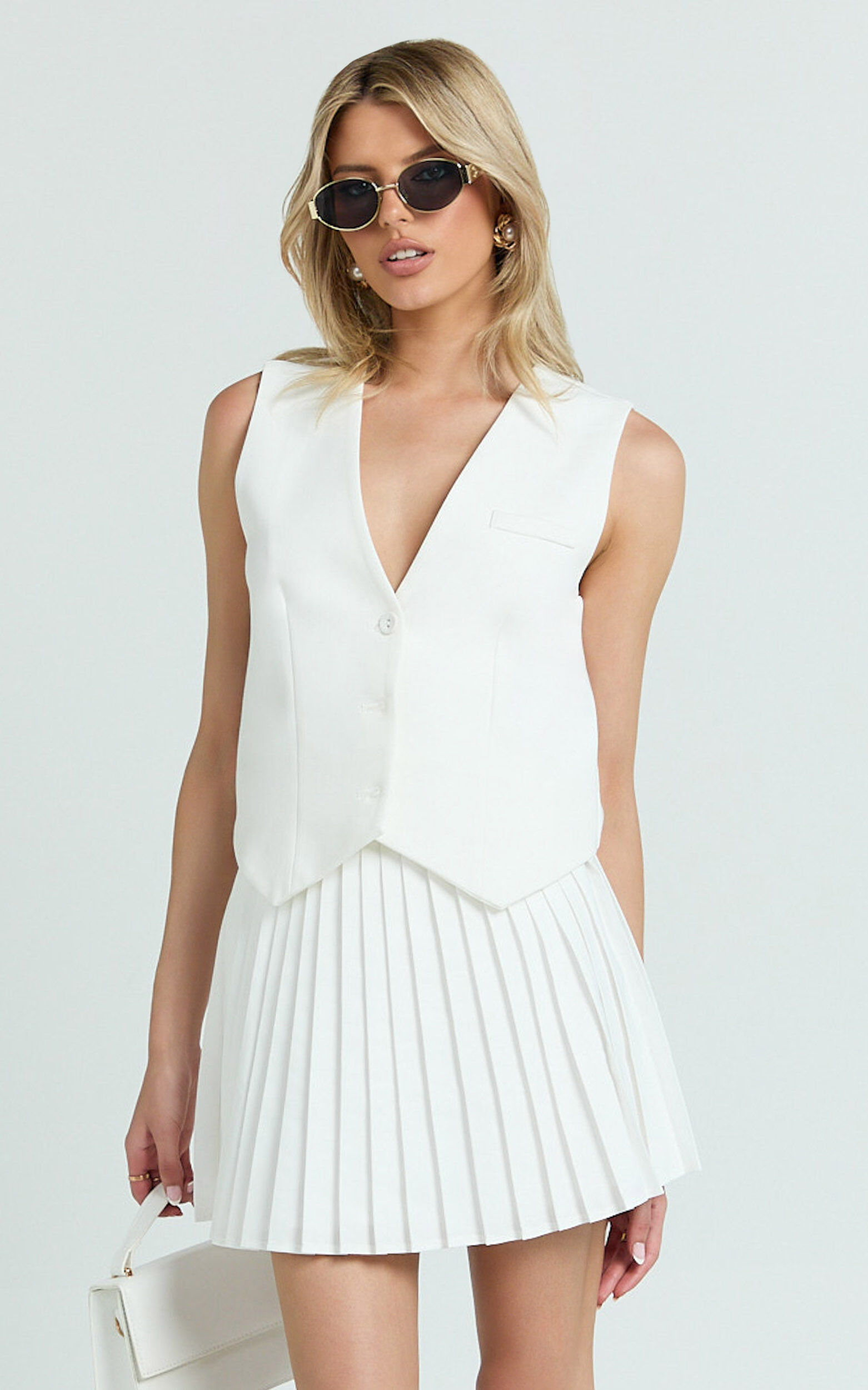 Carrie Mini Skirt - Pleated A Line Skirt in Off White