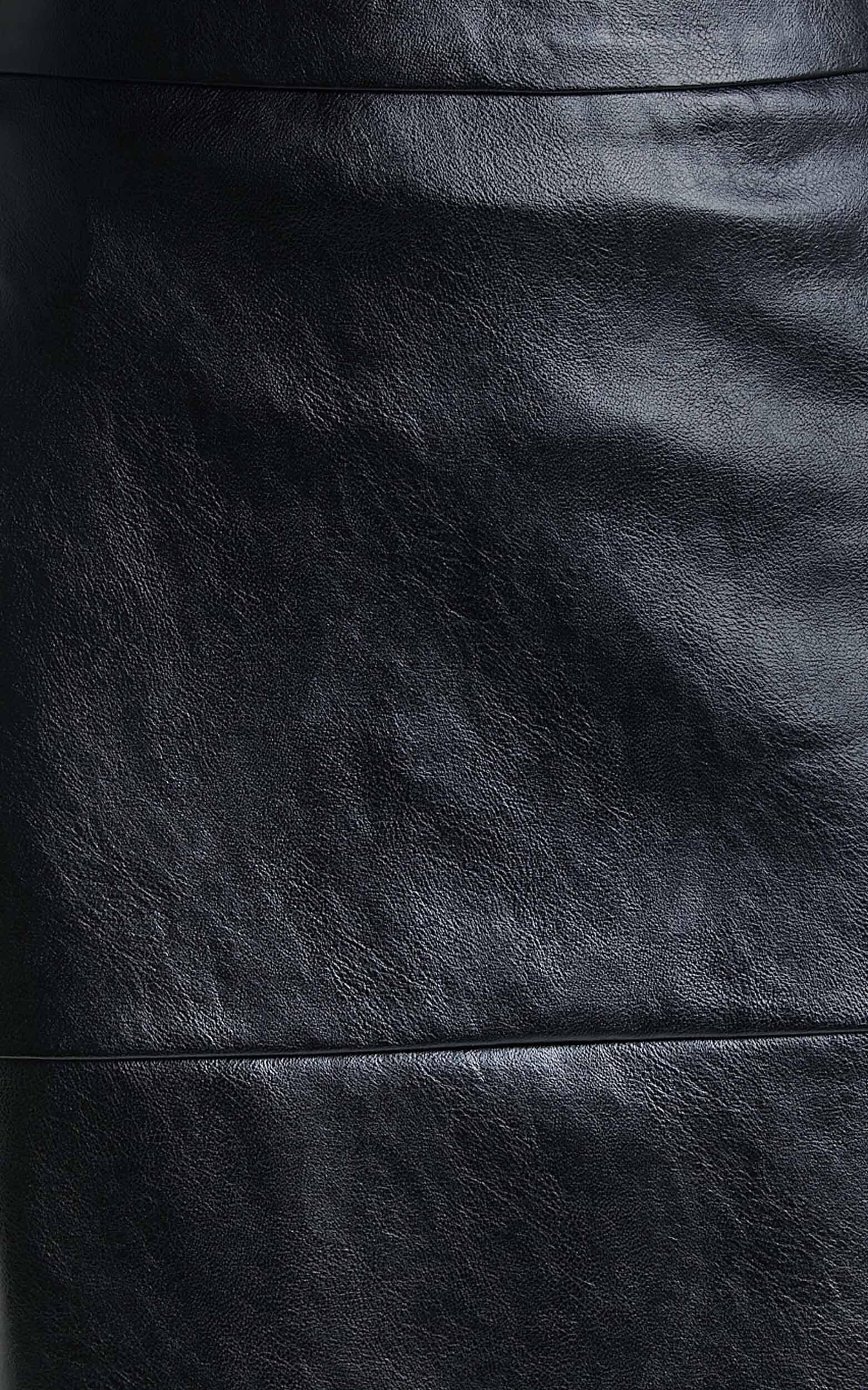 Emma Midi Skirt - High Waisted Faux Leather Skirt in Black