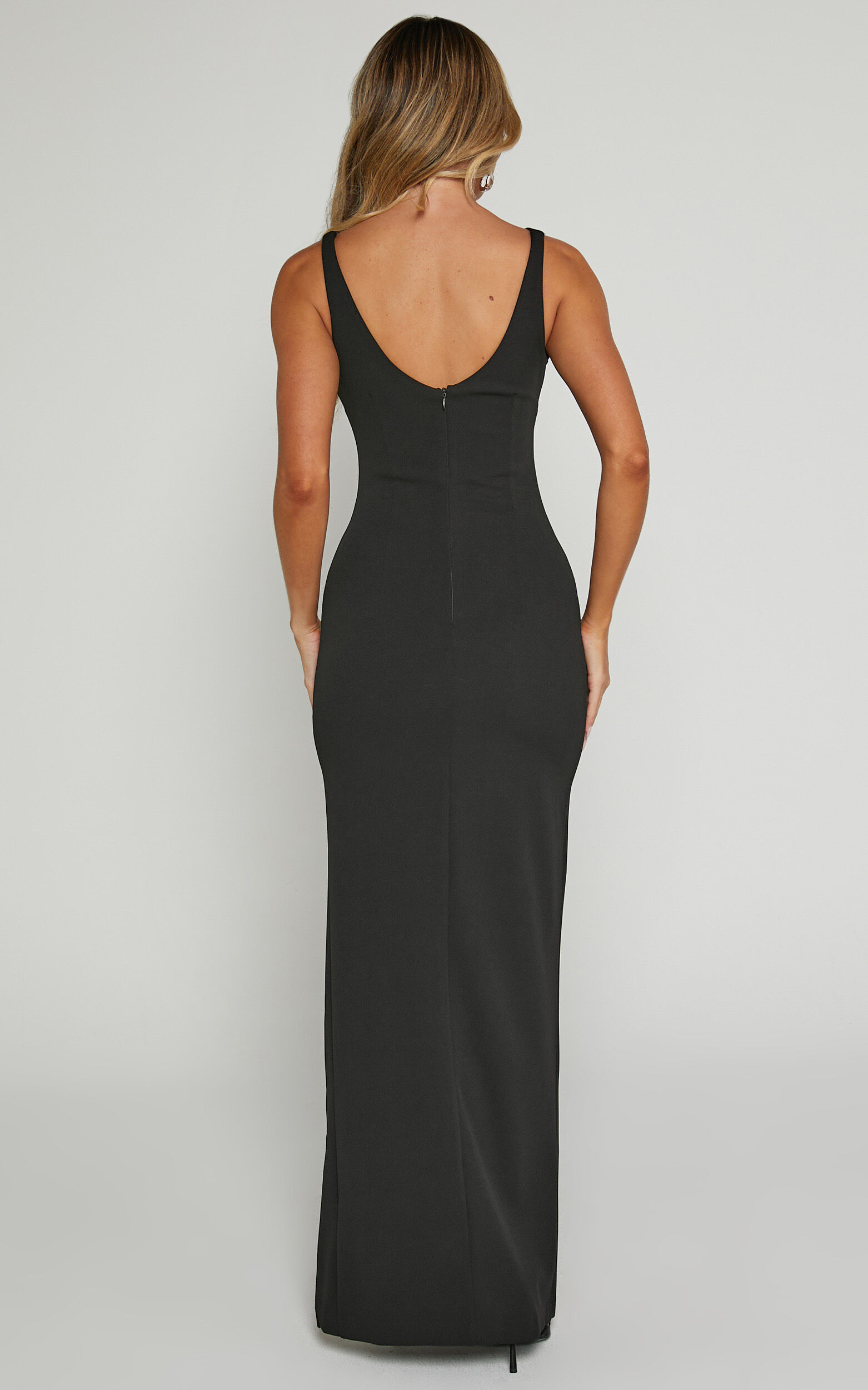 Indi Maxi Dress - Boat Neck Bodycon Dress in Black