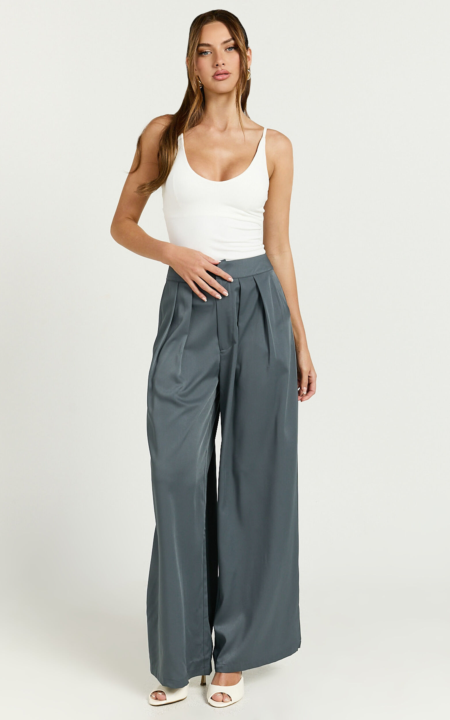 Denver Pant - High Waisted Straight Leg Full Length in Charcoal