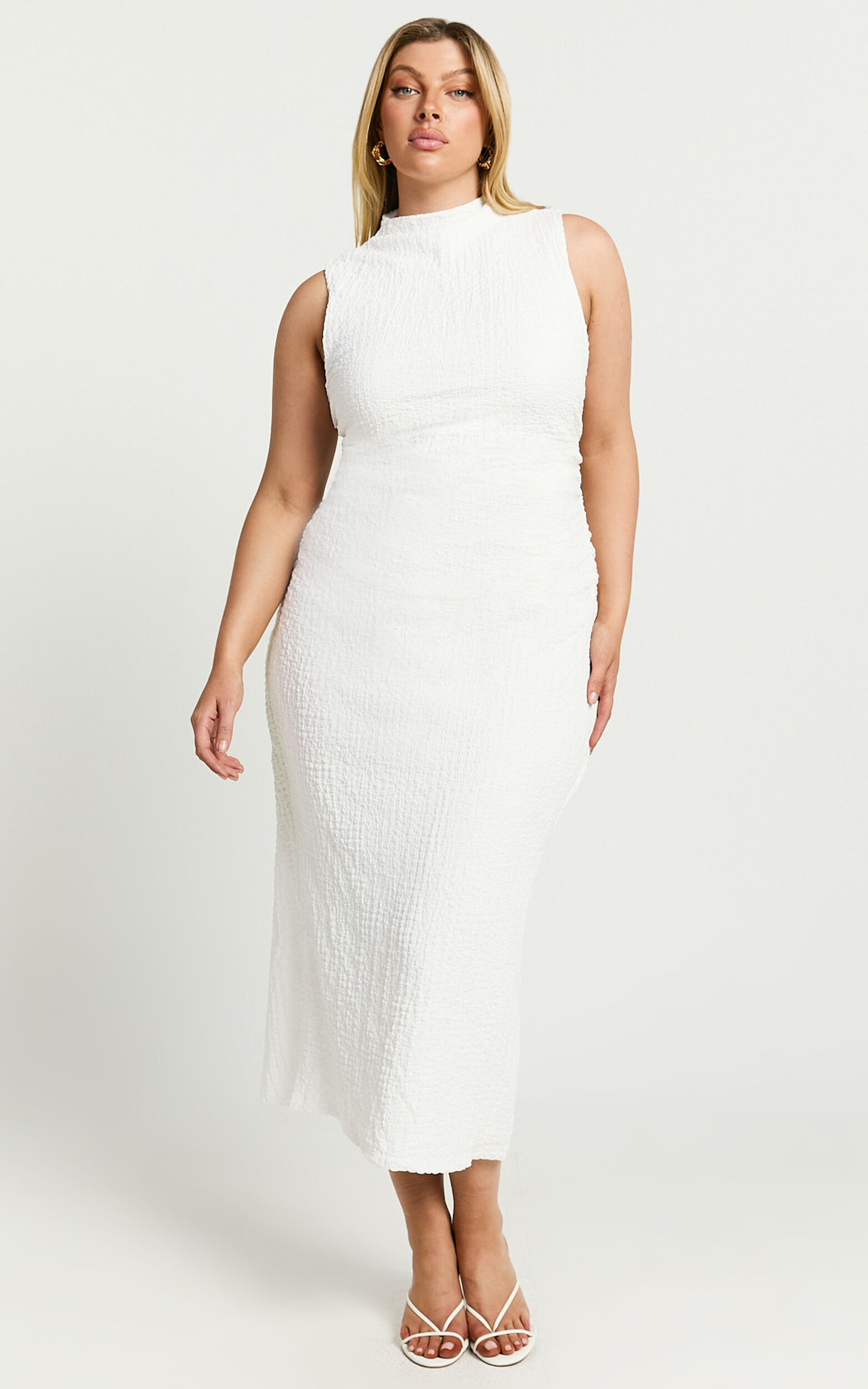Aleks Midi Dress - High Neck Bodycon Dress in Off White