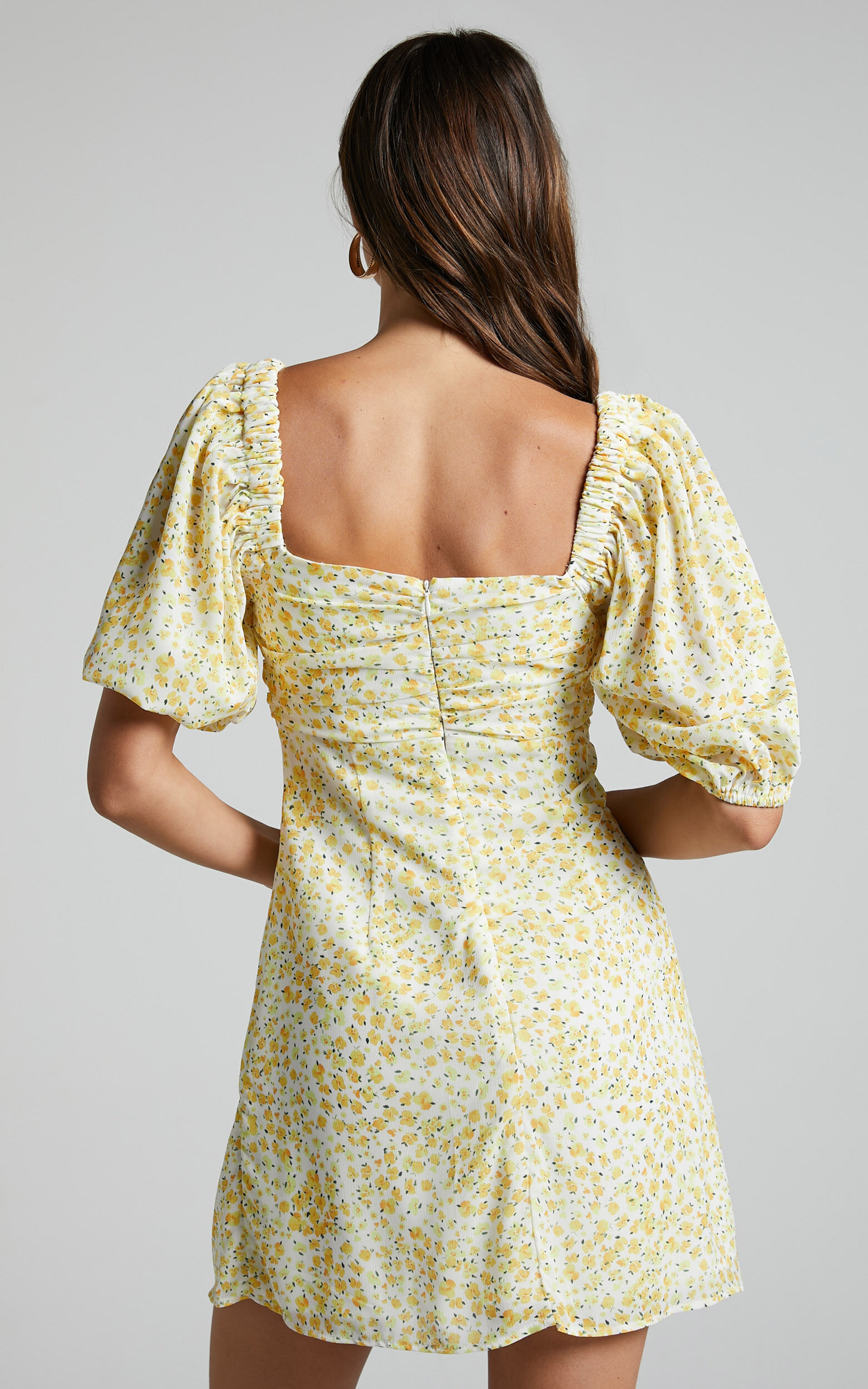 Rhenzy Mini Dress - Puff Sleeve Dress in Sunshine Ditzy
