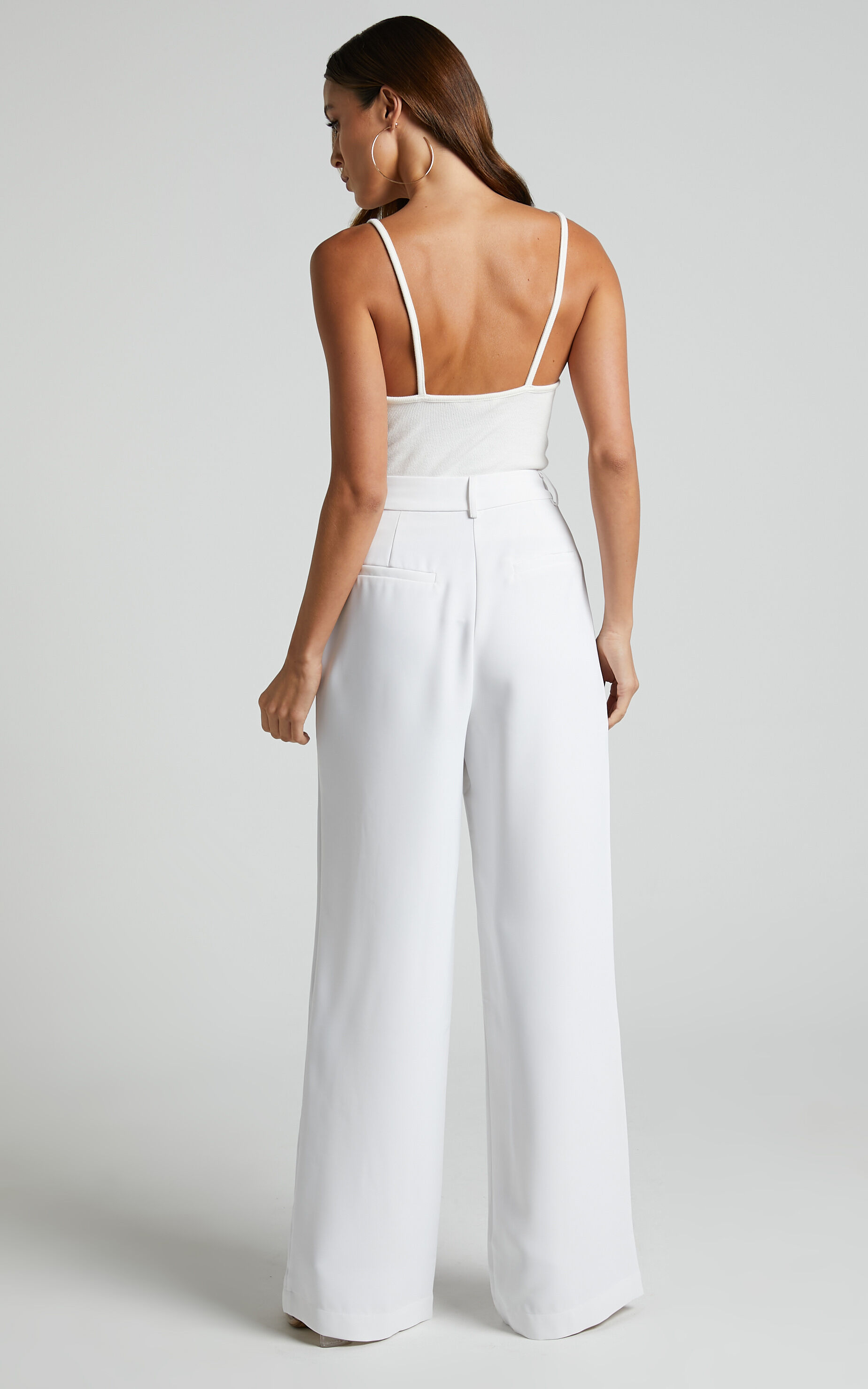 Bonnie Pants - High Waisted Tailored Wide Leg Pants in White