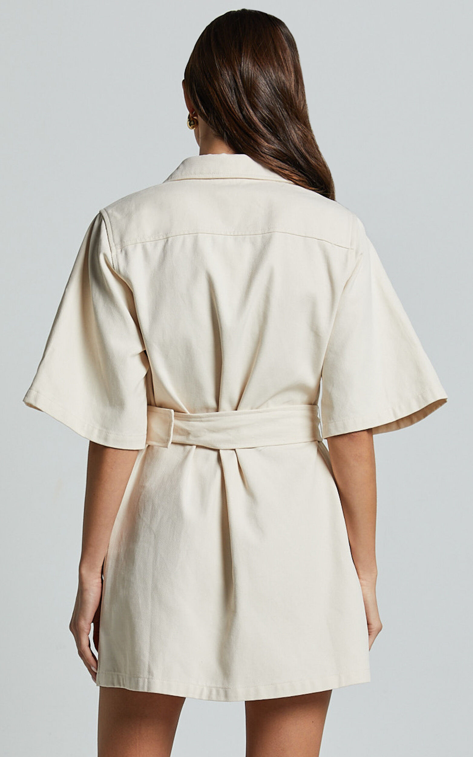 Elena Mini Dress - Wide Sleeve Utility Dress in Natural