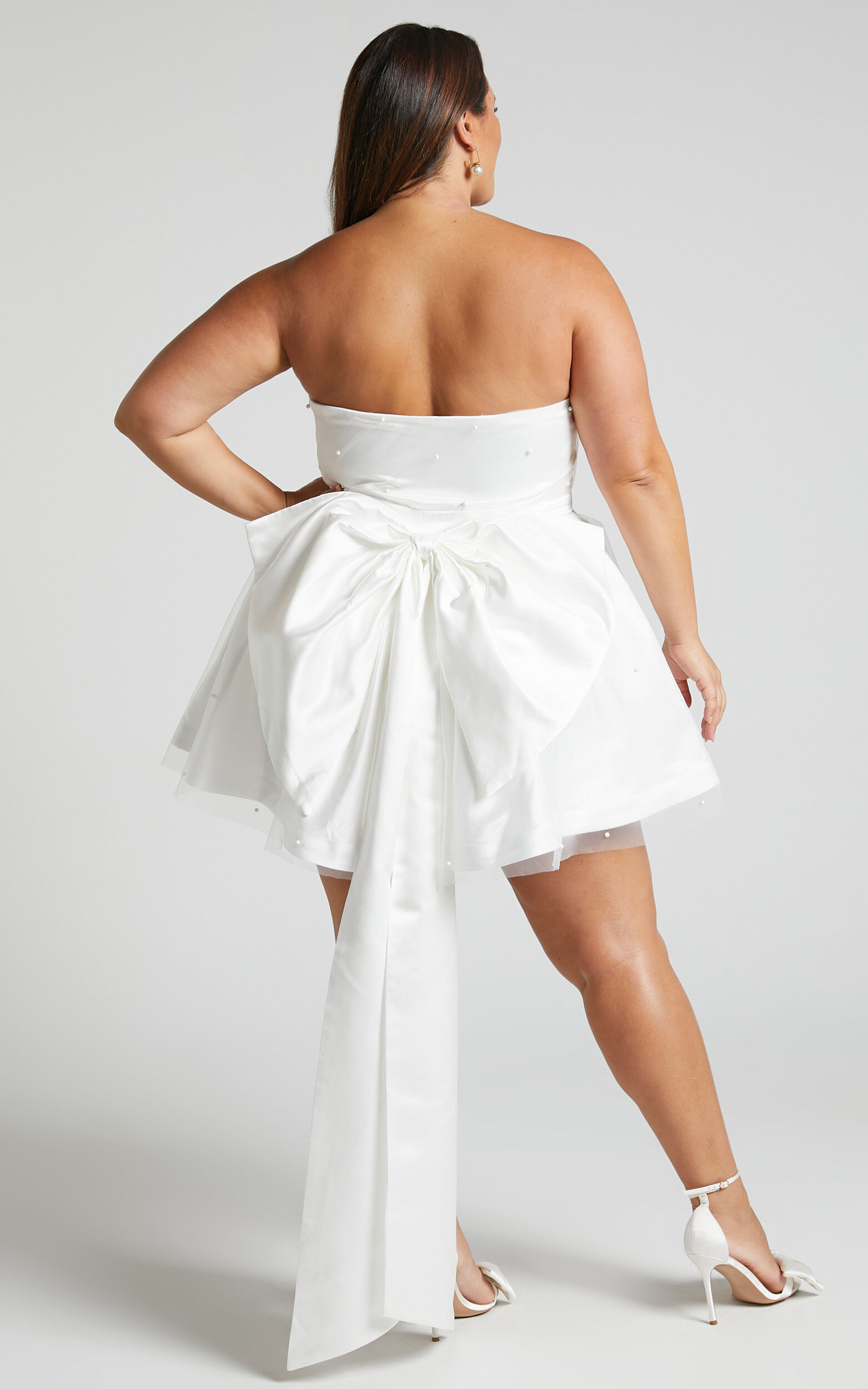 Cailene Mini Dress - Strapless Bow Train Fit and Flare Dress in Ivory