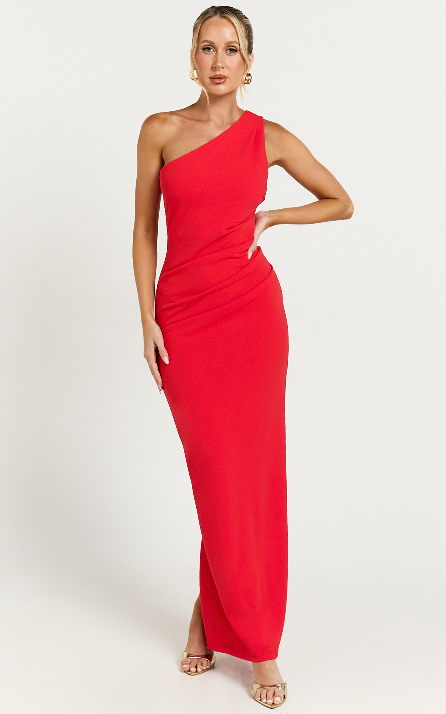 Criselda Maxi Dress - One Shoulder Maxi Dress in Red