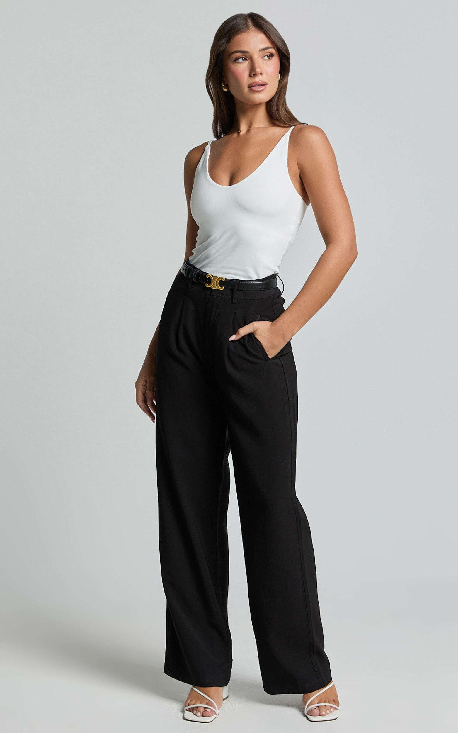 Augustus Pants - High Waisted Wide Leg Tailored Pants in Black