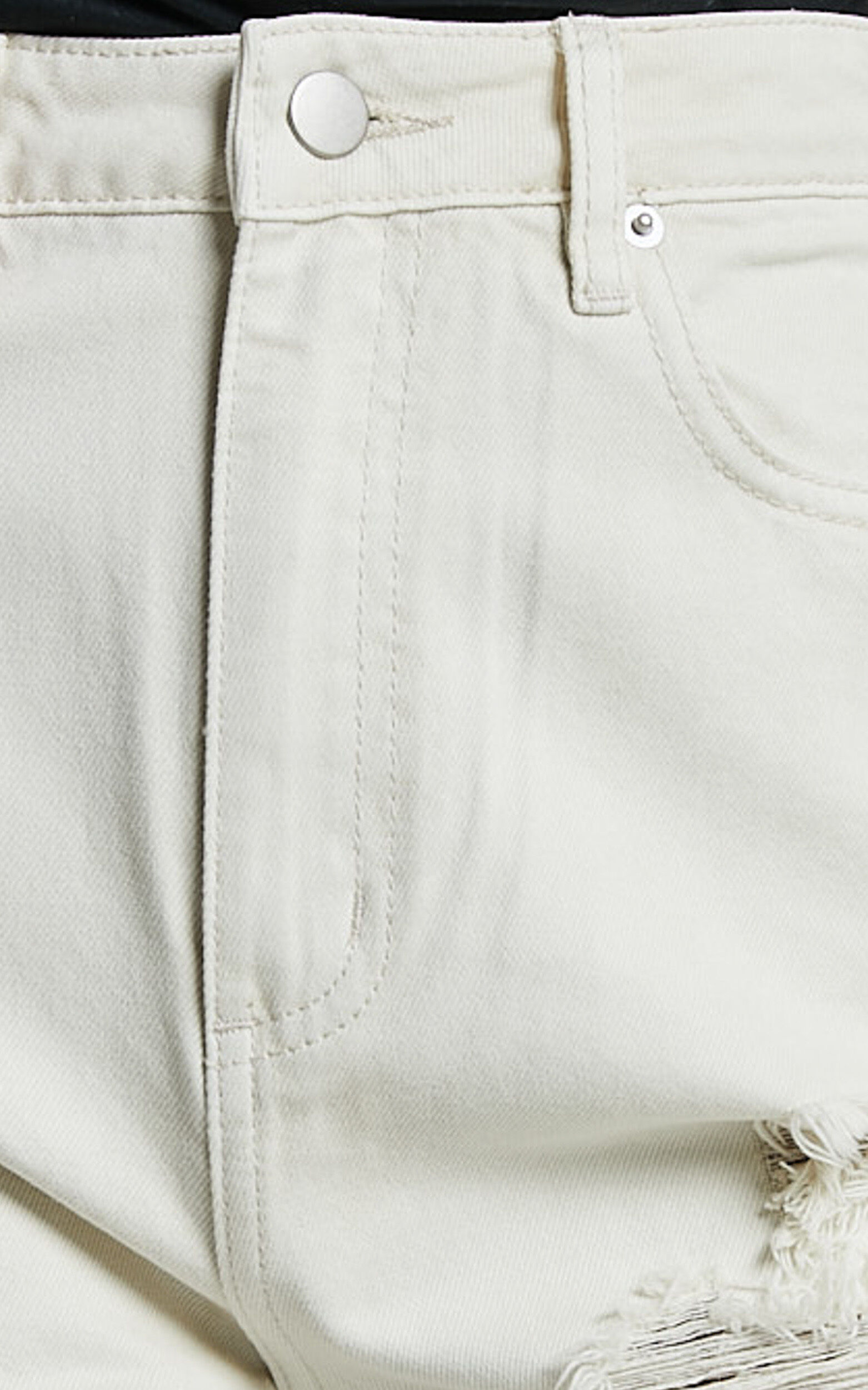 Billie Jeans - High Waisted Cotton Distressed Mom Denim Jeans in Ecru