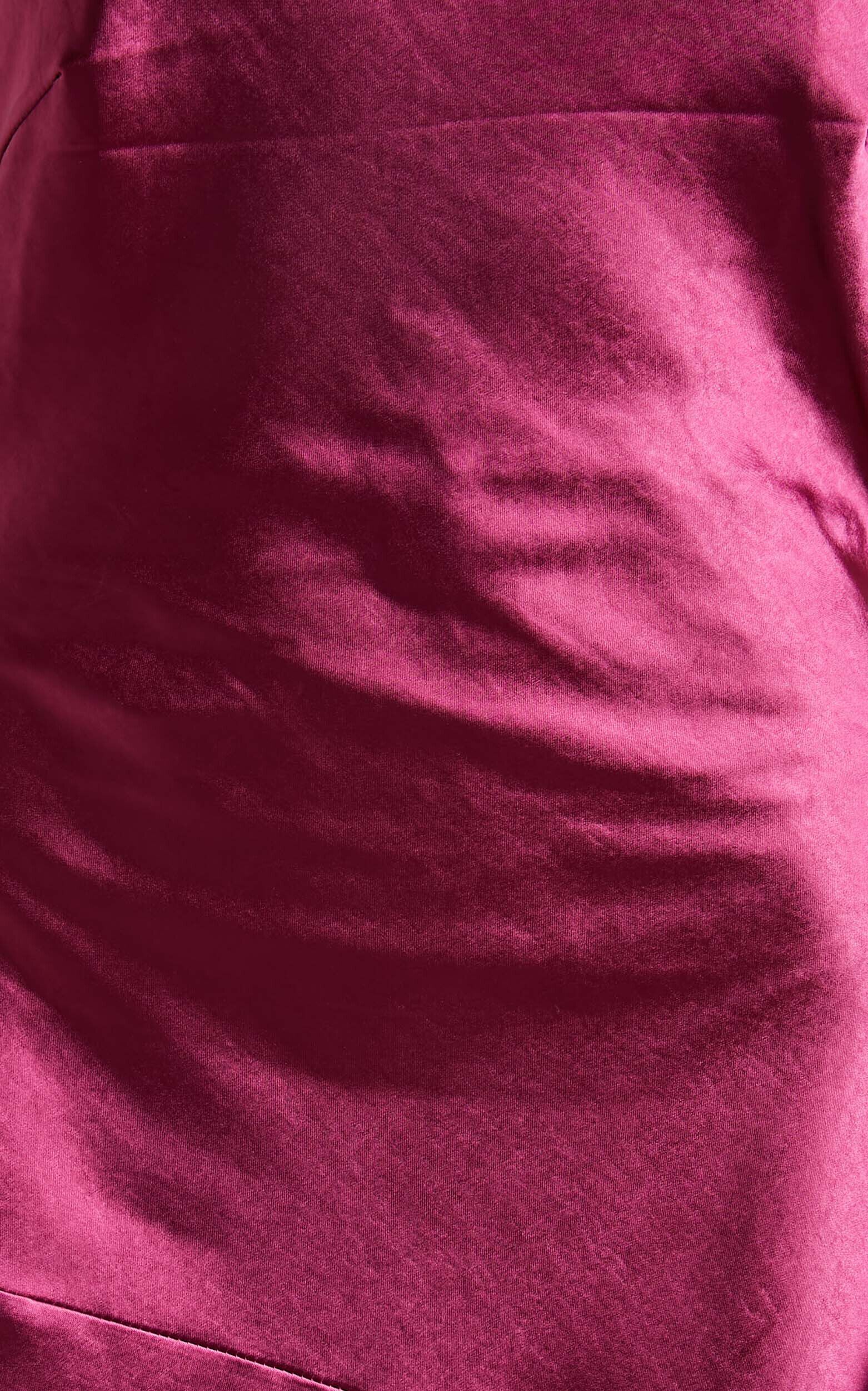 Evana Midi Dress - High Asymmetrical Neck Satin Slip Dress in FUSCHIA