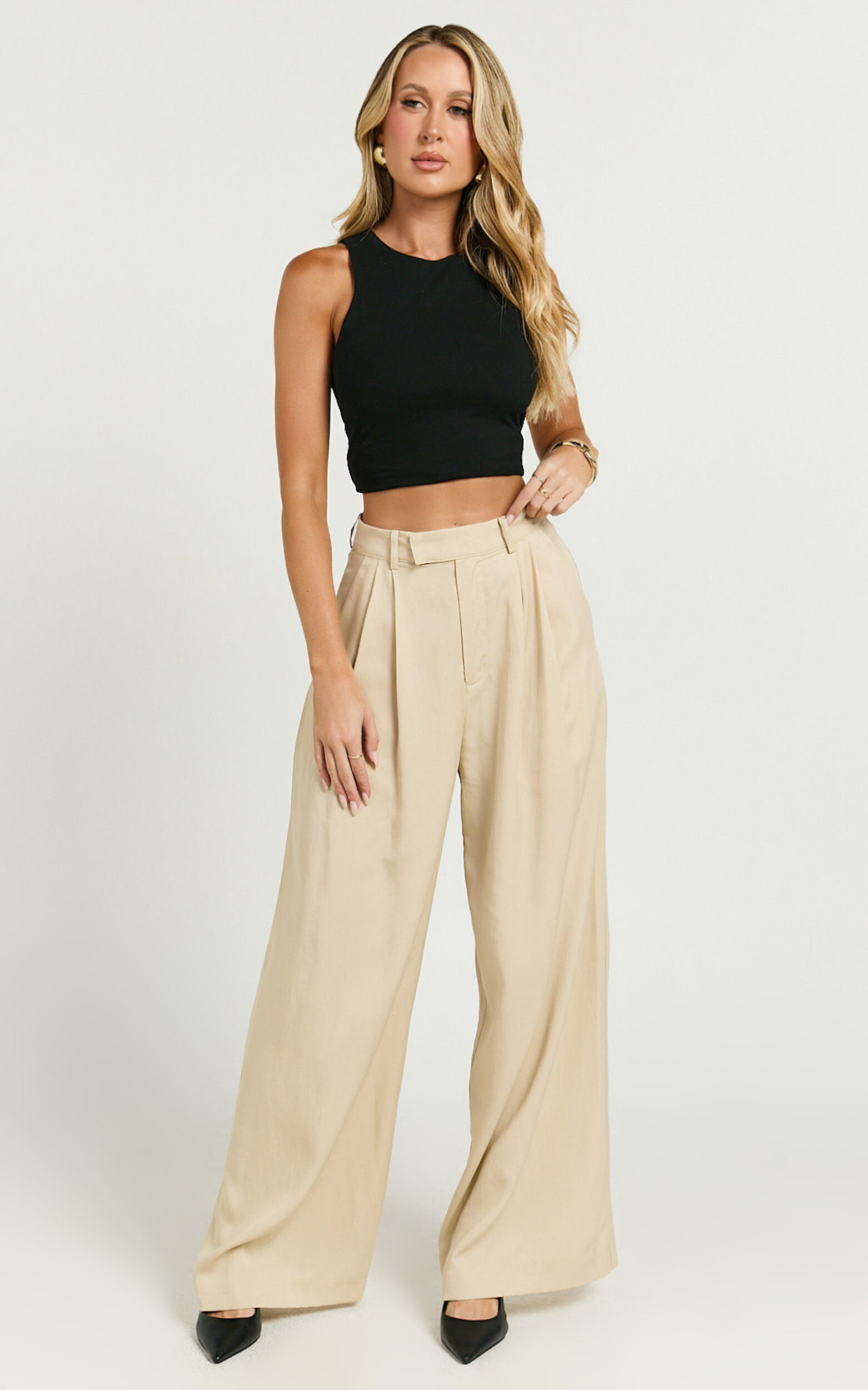 Clarke Pants - High Waist Wide Leg Pants in Stone