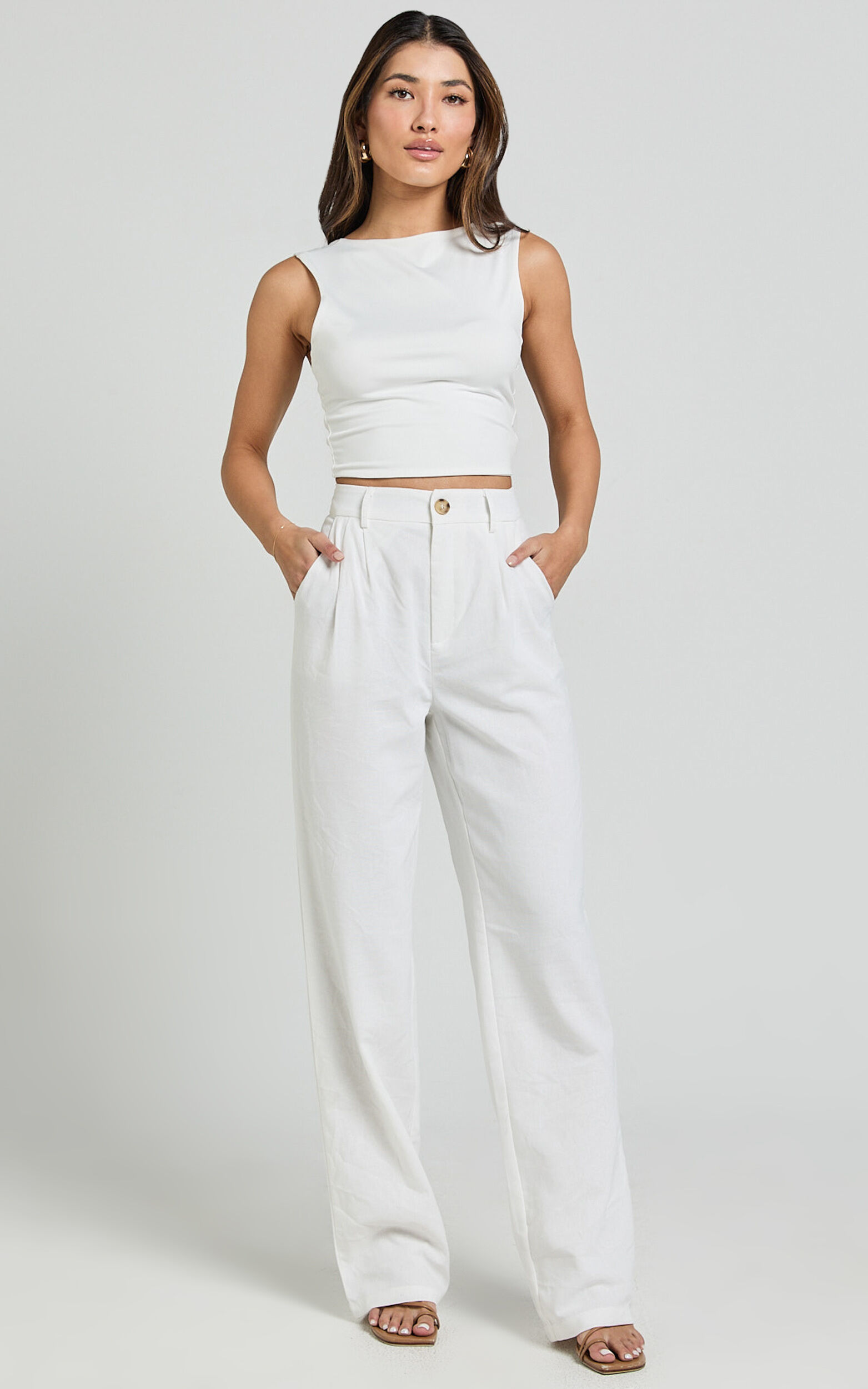 Kiraye Pants - Linen High Waist Tailored Pants in Off White