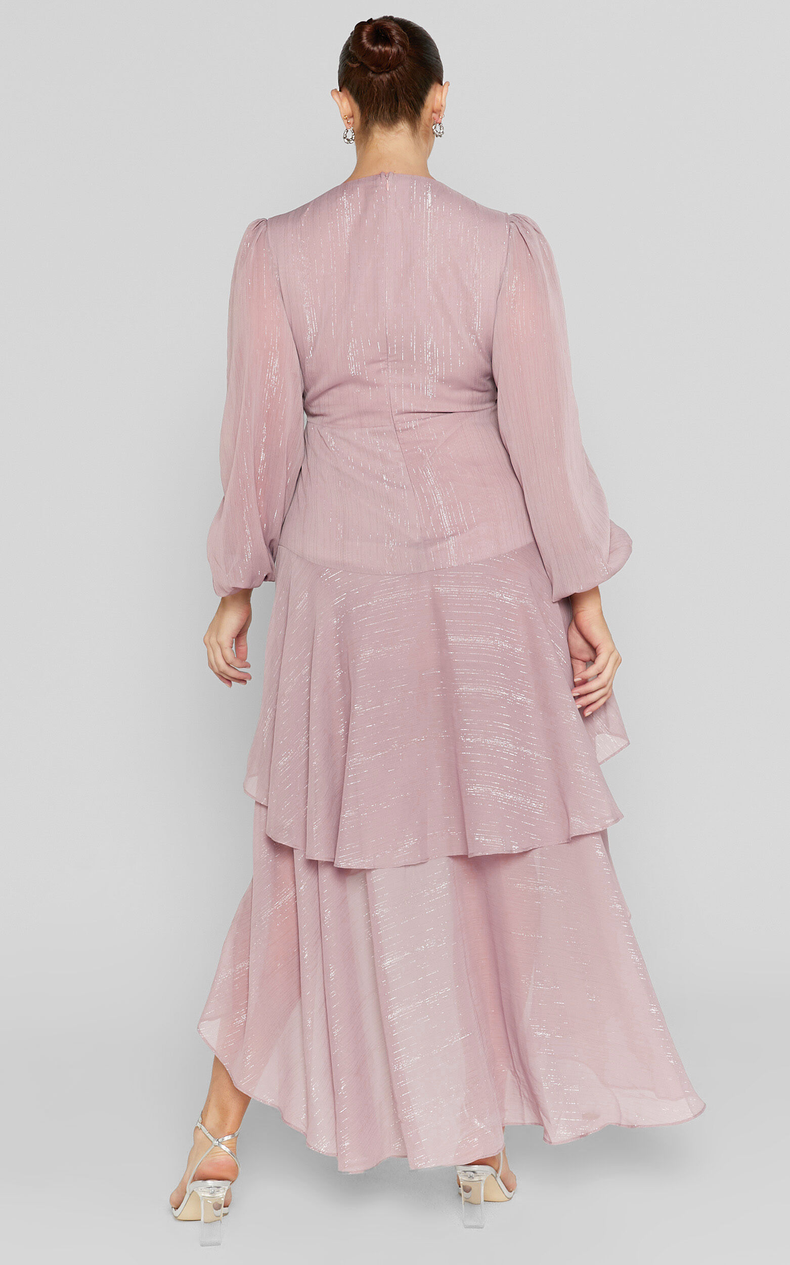 Claudita Midi Dress - Long Sleeve High Low Hem Dress in Dusty Rose