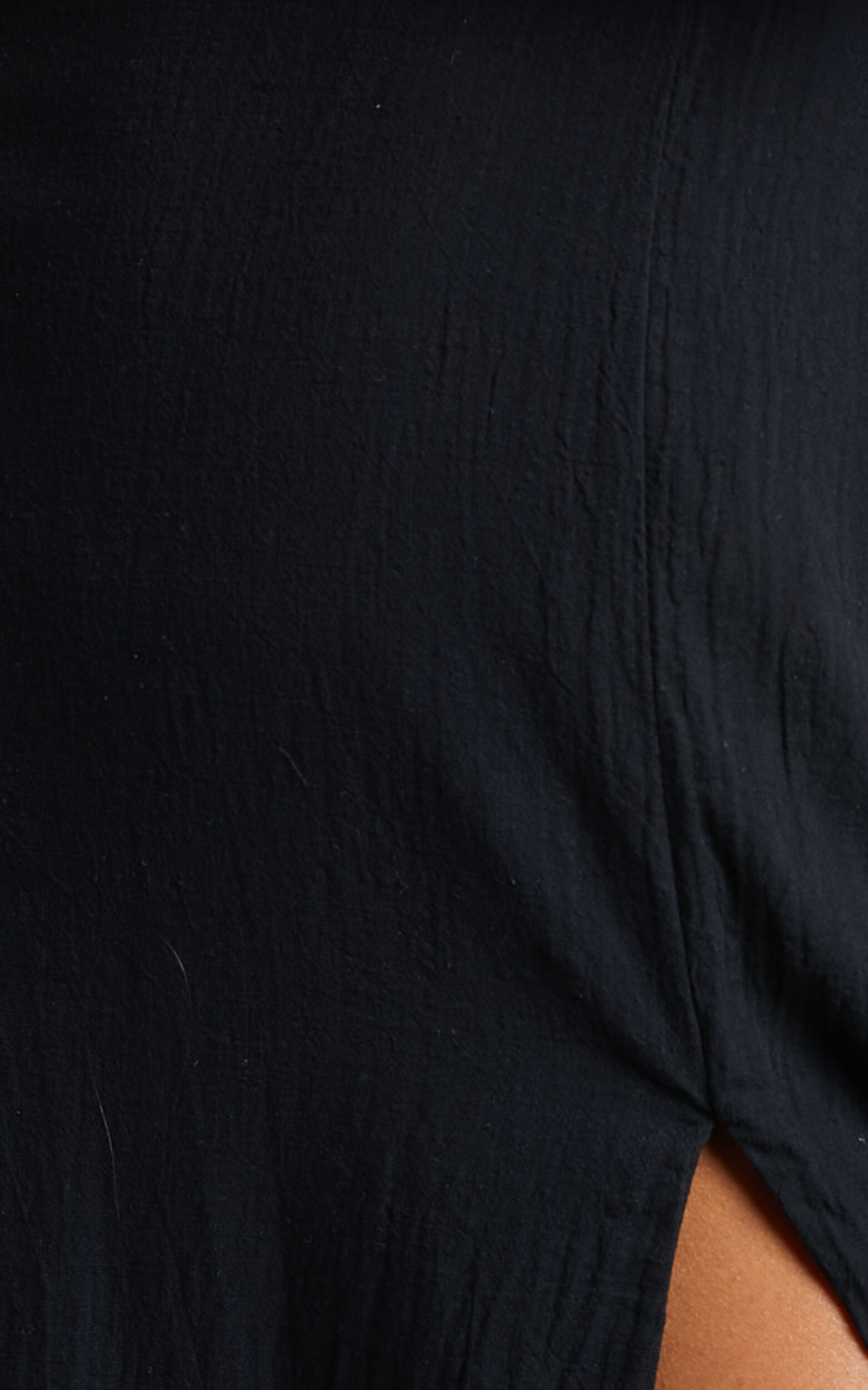 Marsha Midi Linen Dress - High Split Slip Dress in Black