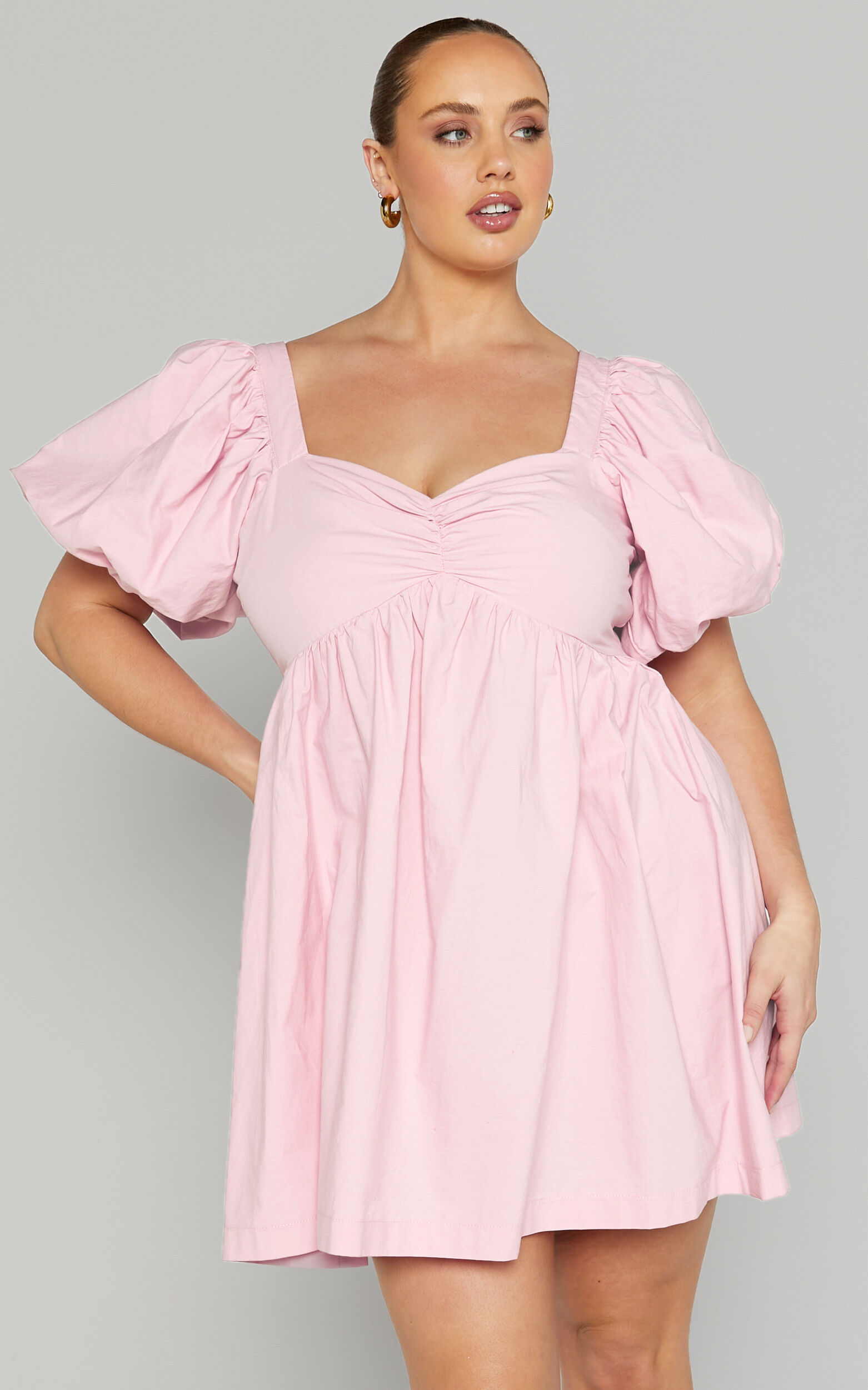 Vashti Mini Dress - Puff Sleeve Sweetheart Dress in Light Pink