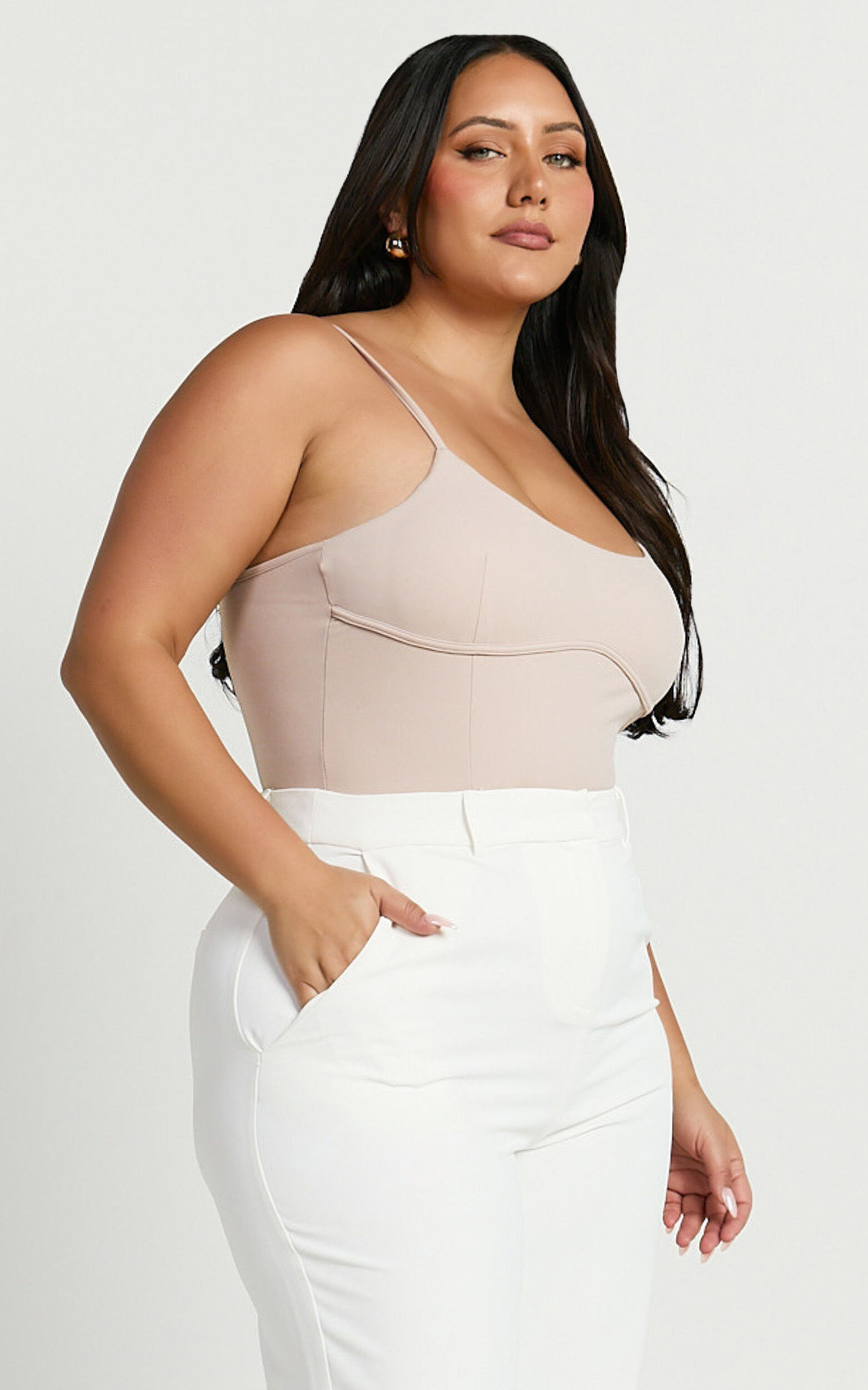 Daramie Bodysuit - Underbust Detail Bodysuit in Sand