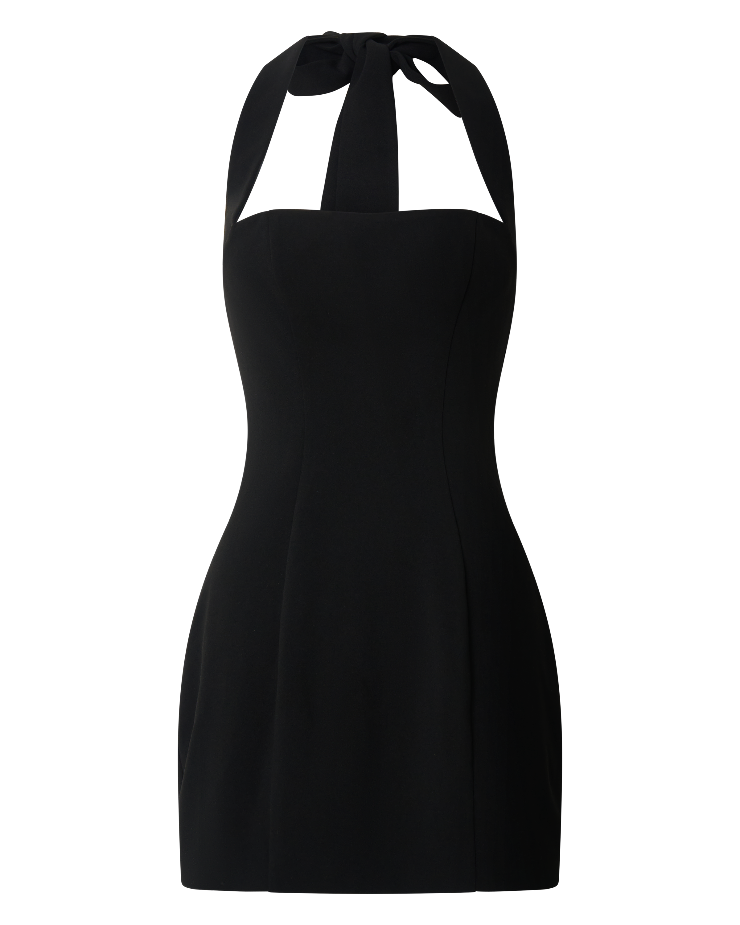 Zahra Mini Dress - Halter Tie Square Neck Bodycon Dress in Black