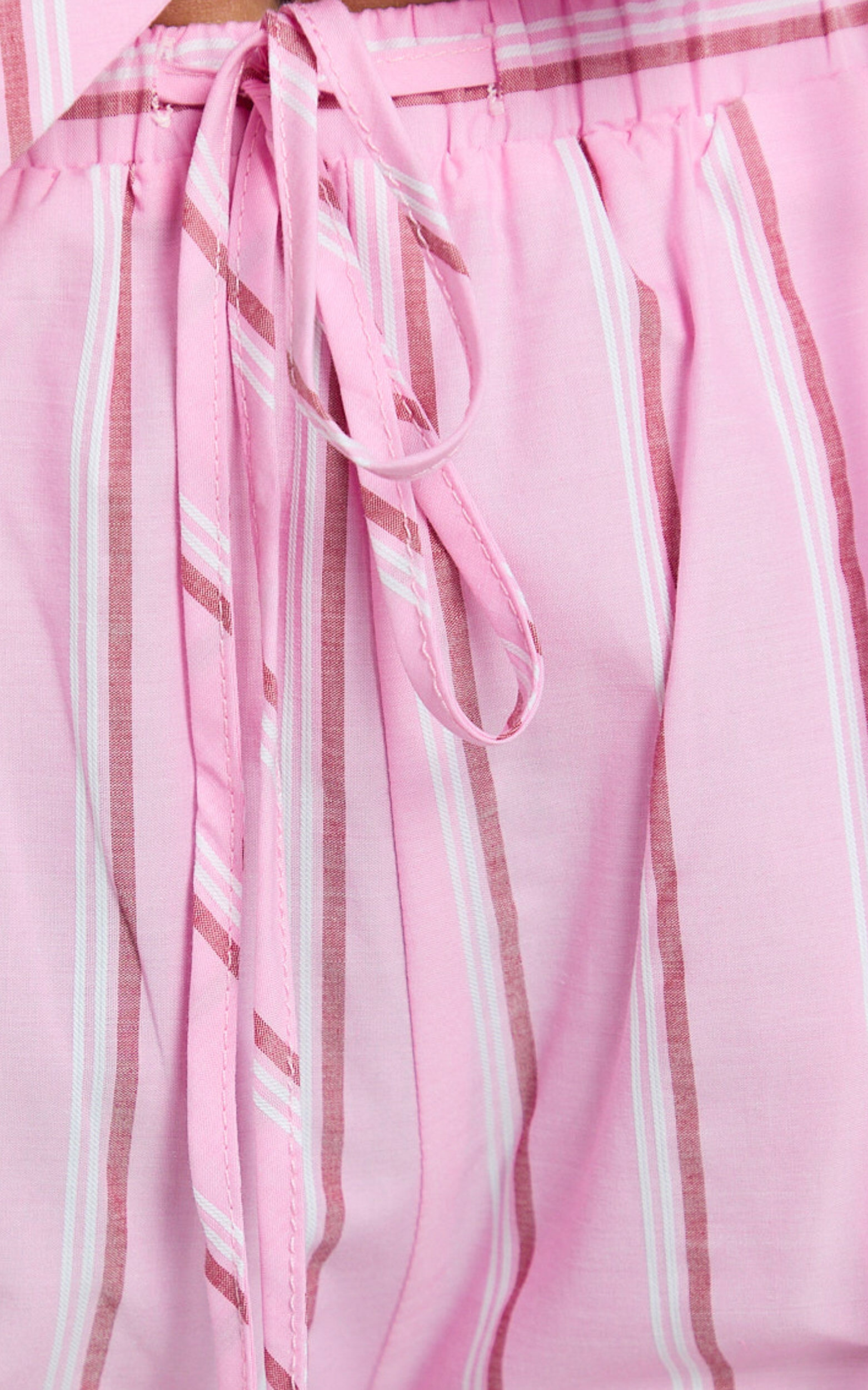 Layla Pants - Mid Waisted Relaxed Elastic Waist Pants in Pink Stripe