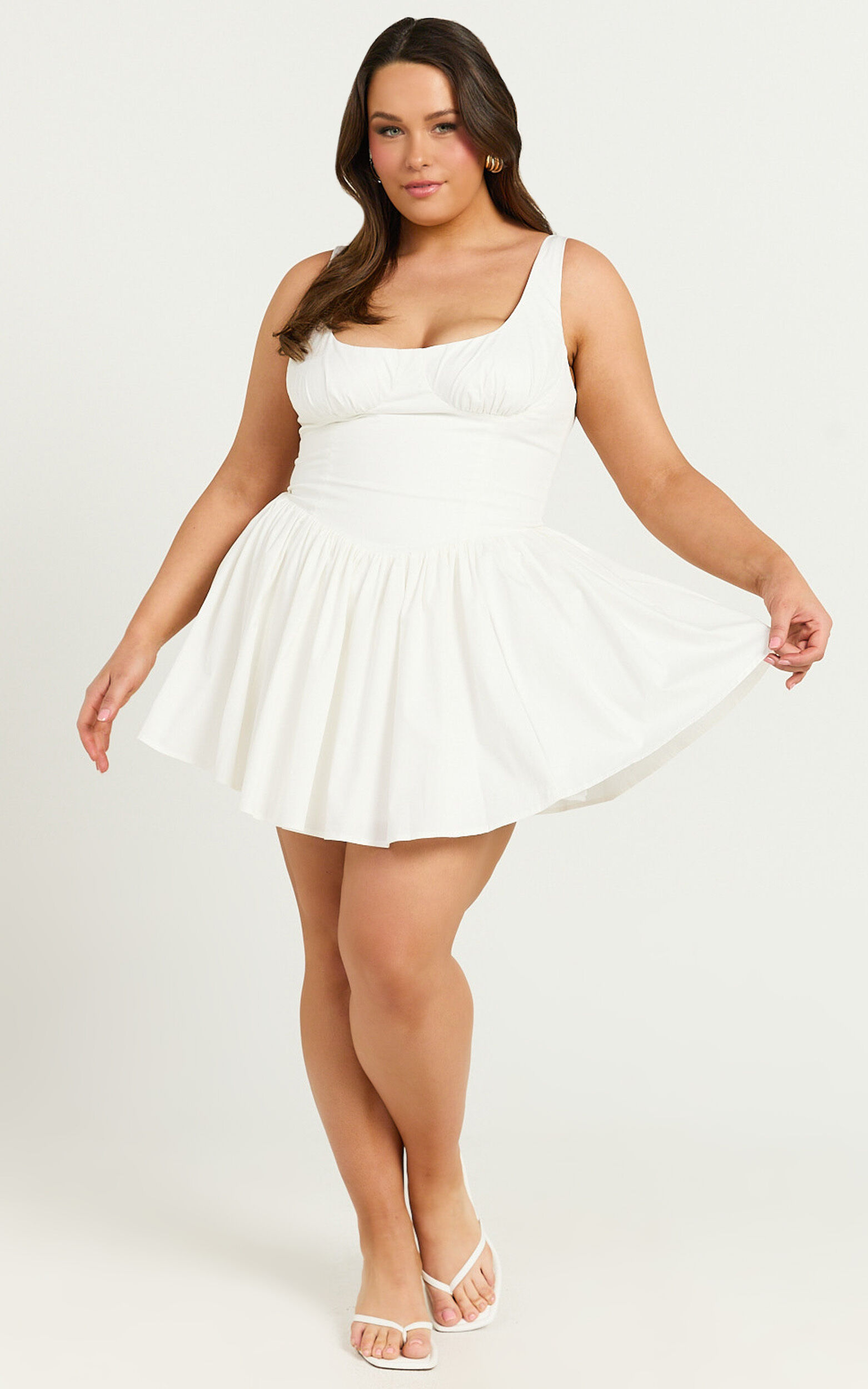 Helga Mini Dress - Low Scoop Neck Fit and Flare Dress in Ivory