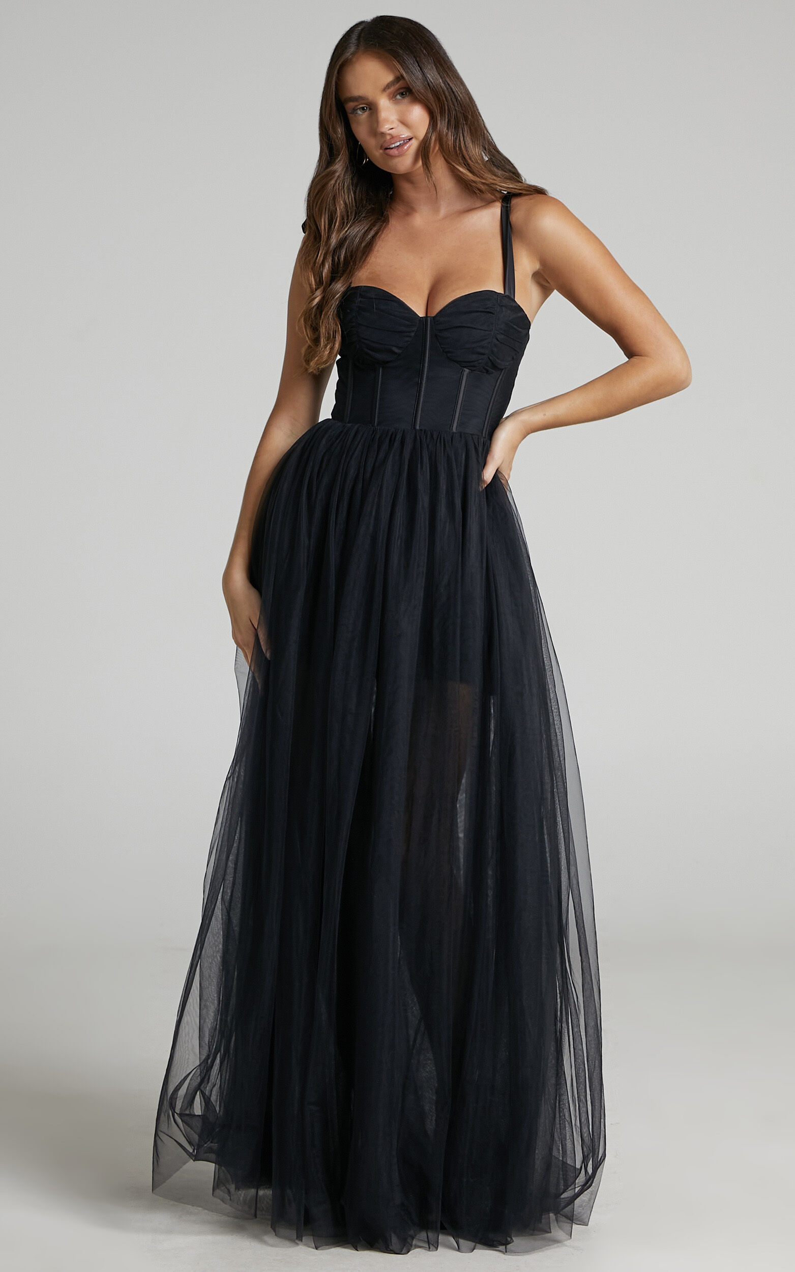 Emmary - Bustier Bodice Tulle Dress in Black
