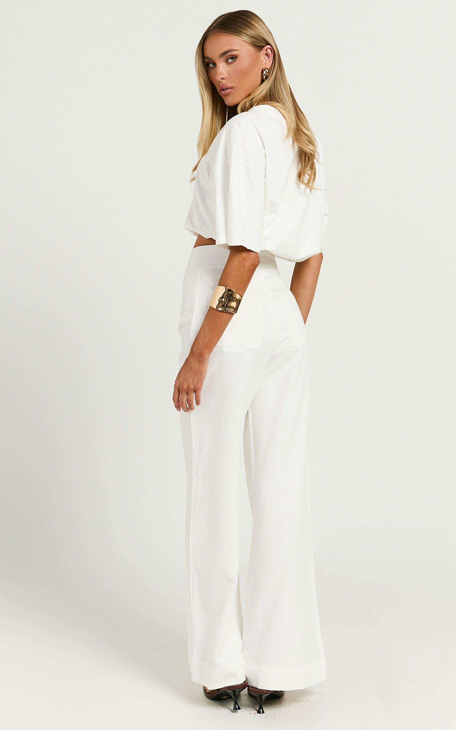 Aileen Pant - High Waisted Tailored Wide Leg Pant in White