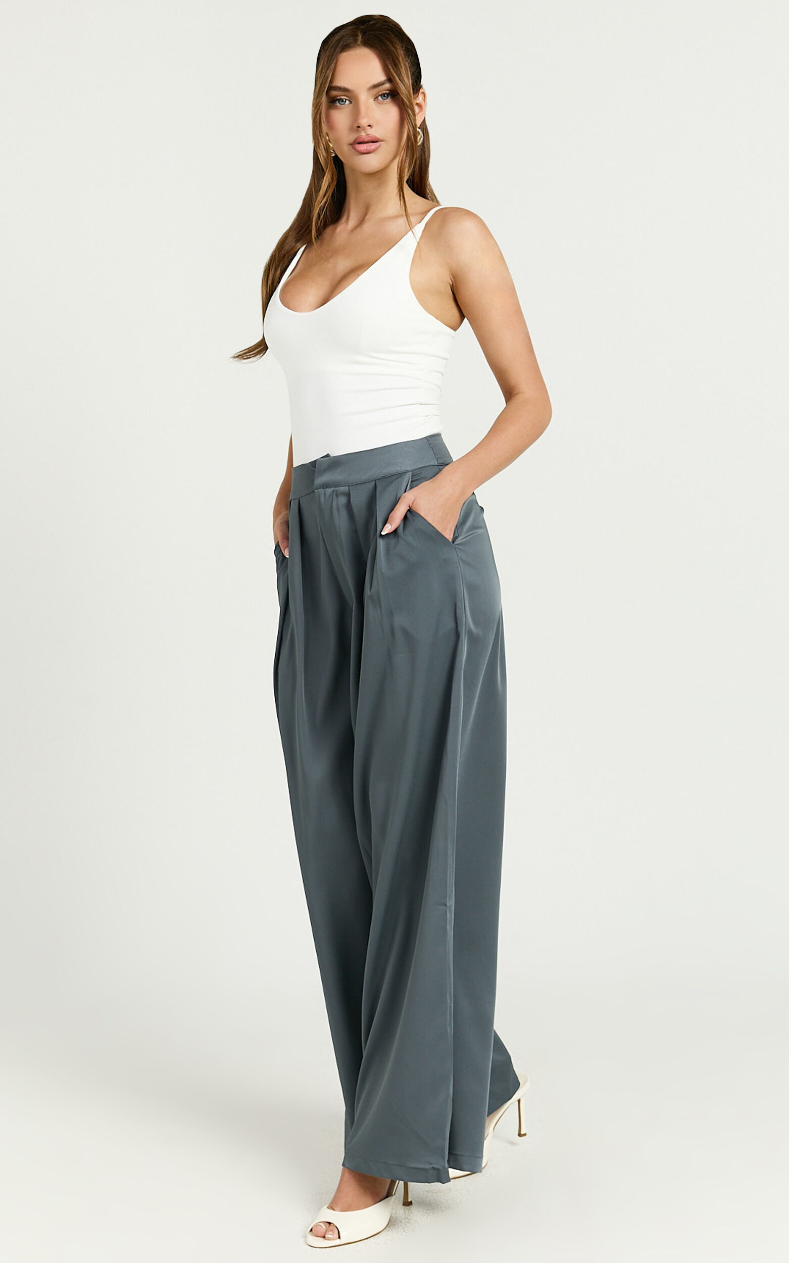 Denver Pant - High Waisted Straight Leg Full Length in Charcoal