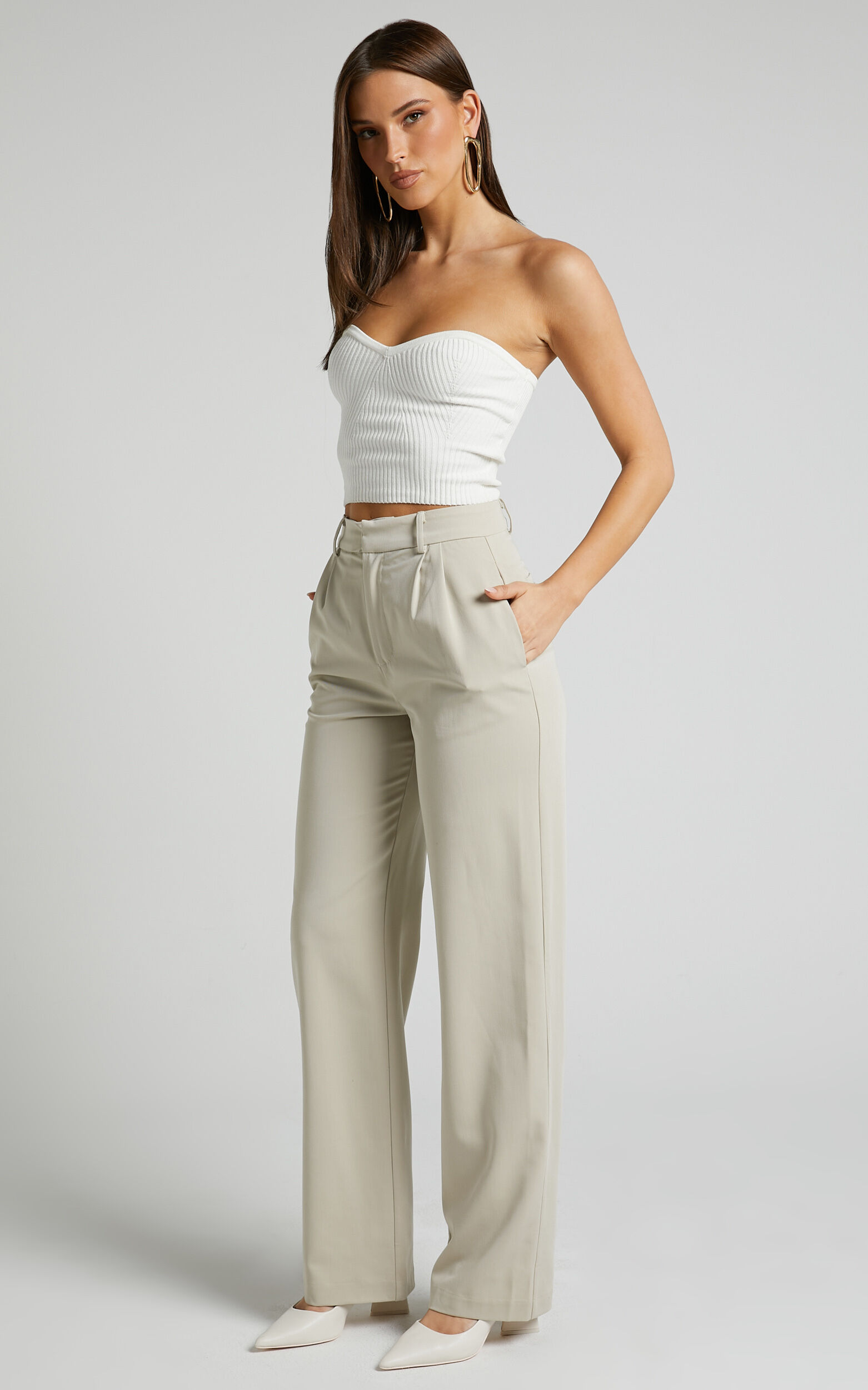 Lorcan Pants - High Waisted Tailored Pants in Stone