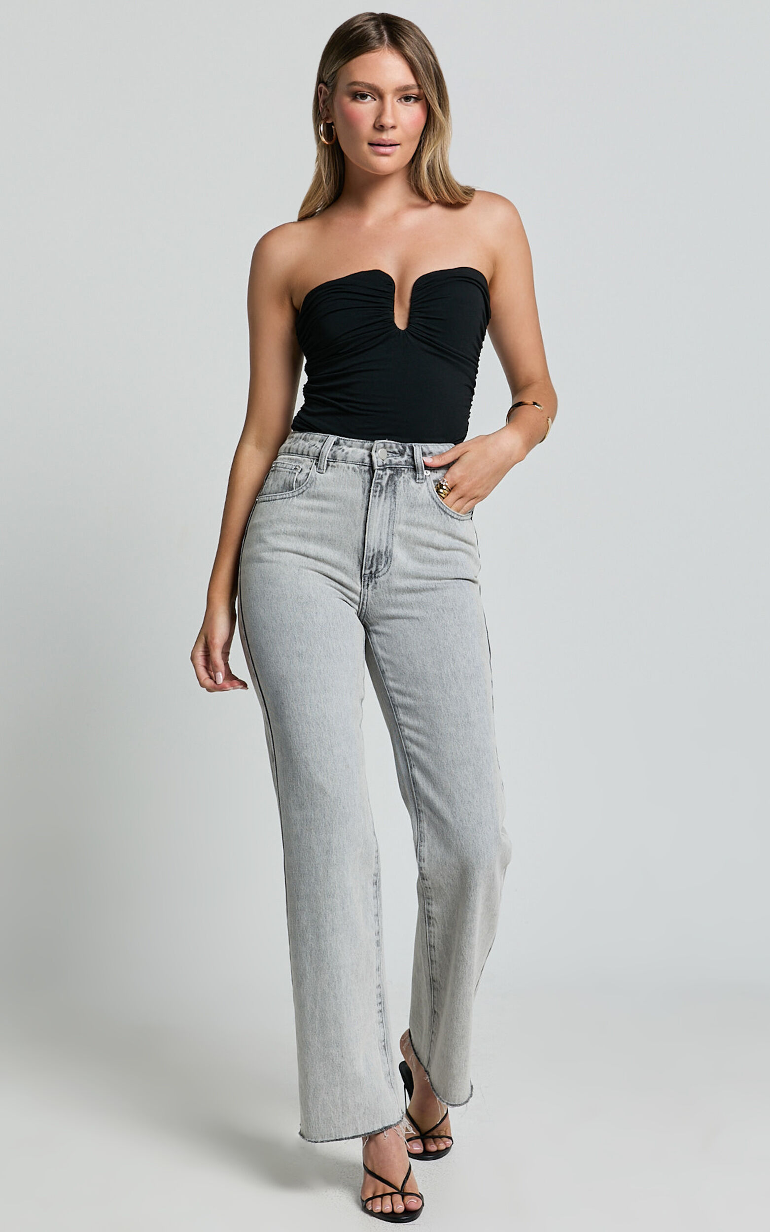 Dexter Jeans - High Waisted Straight Leg Denim Jeans in Grey Wash