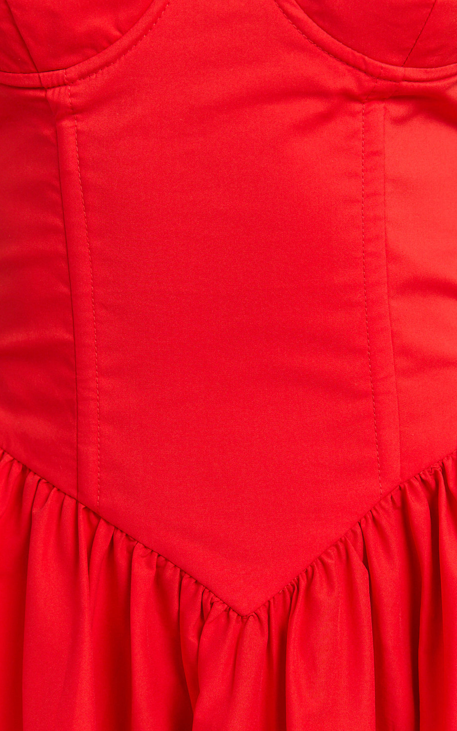 Daria Midi Dress - Strapless Corset Gathered Dress in Red