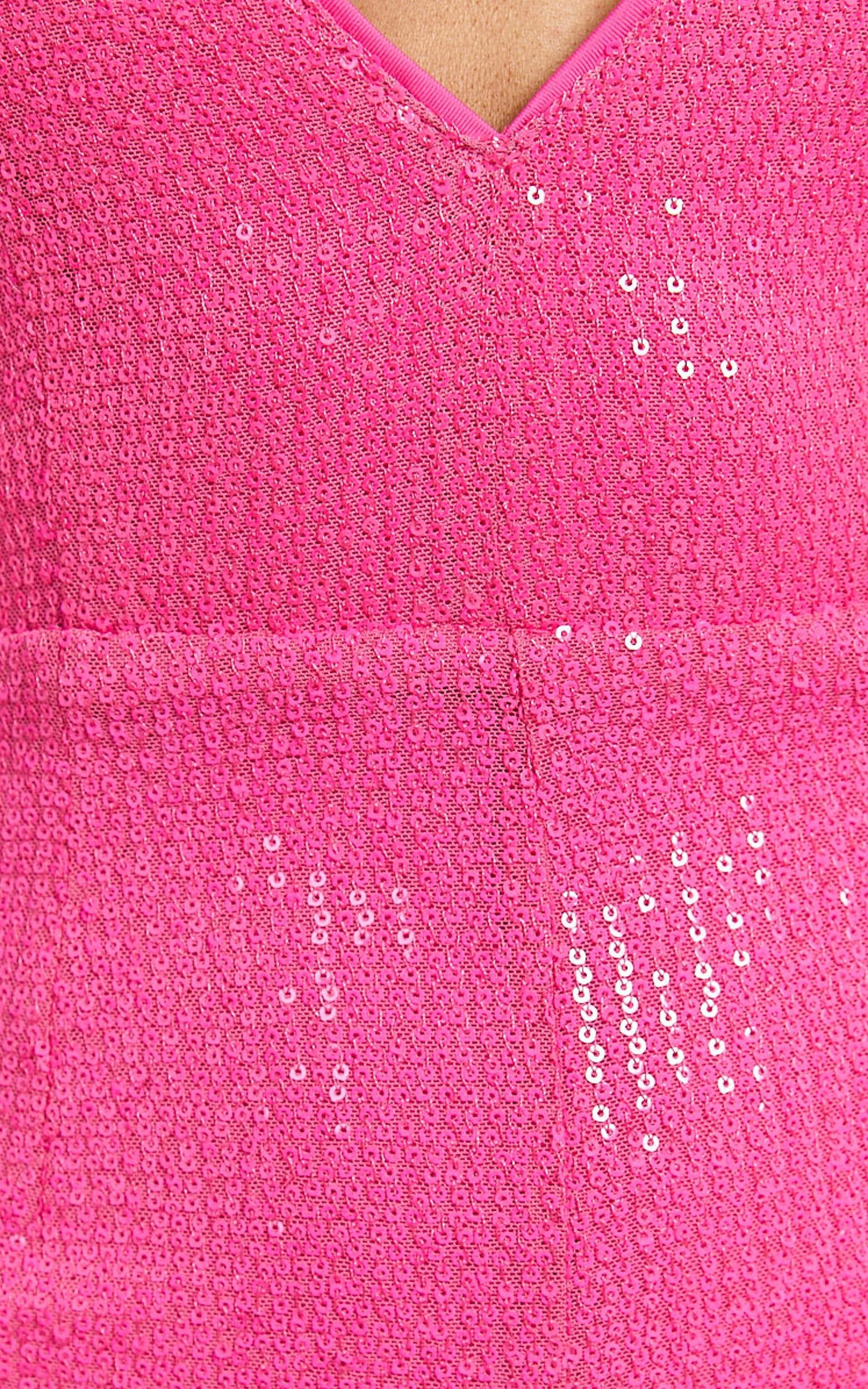 Belle Jumpsuit - Plunge Halter Sequin Jumpsuit in Hot Pink