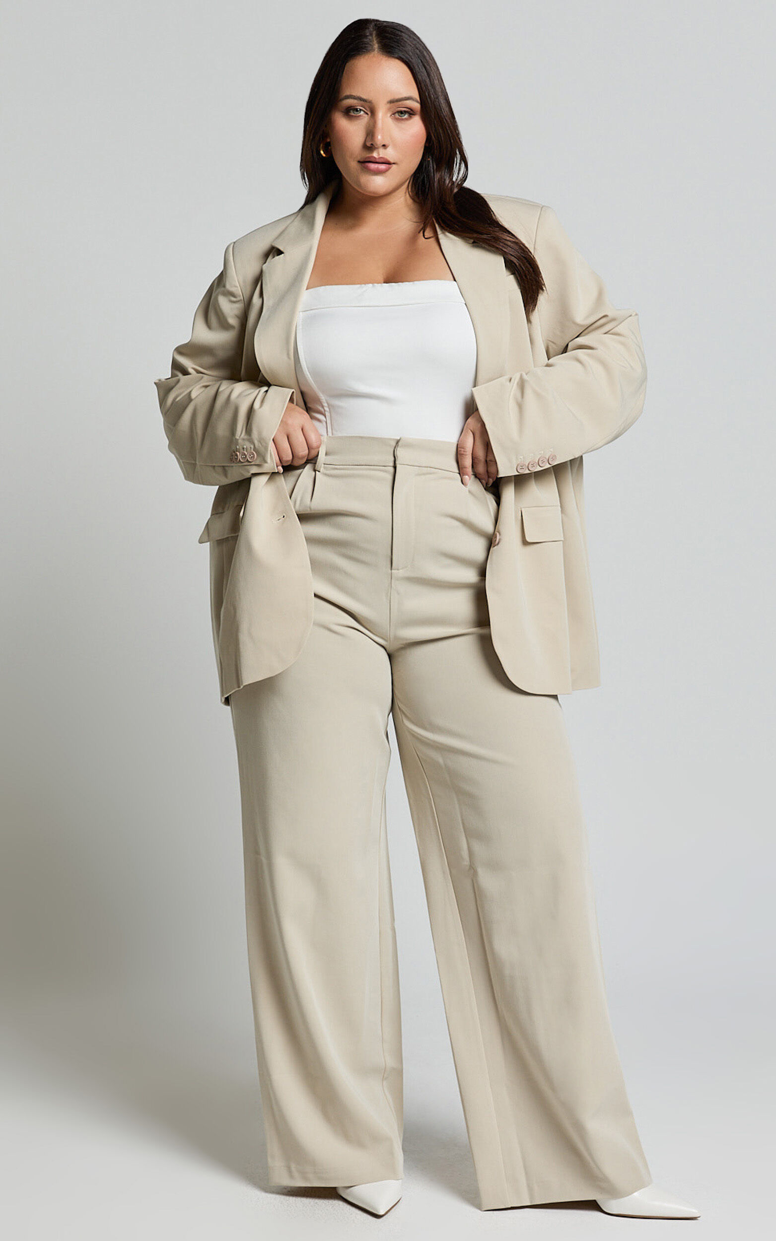 Lorcan Pants - High Waisted Tailored Pants in Stone