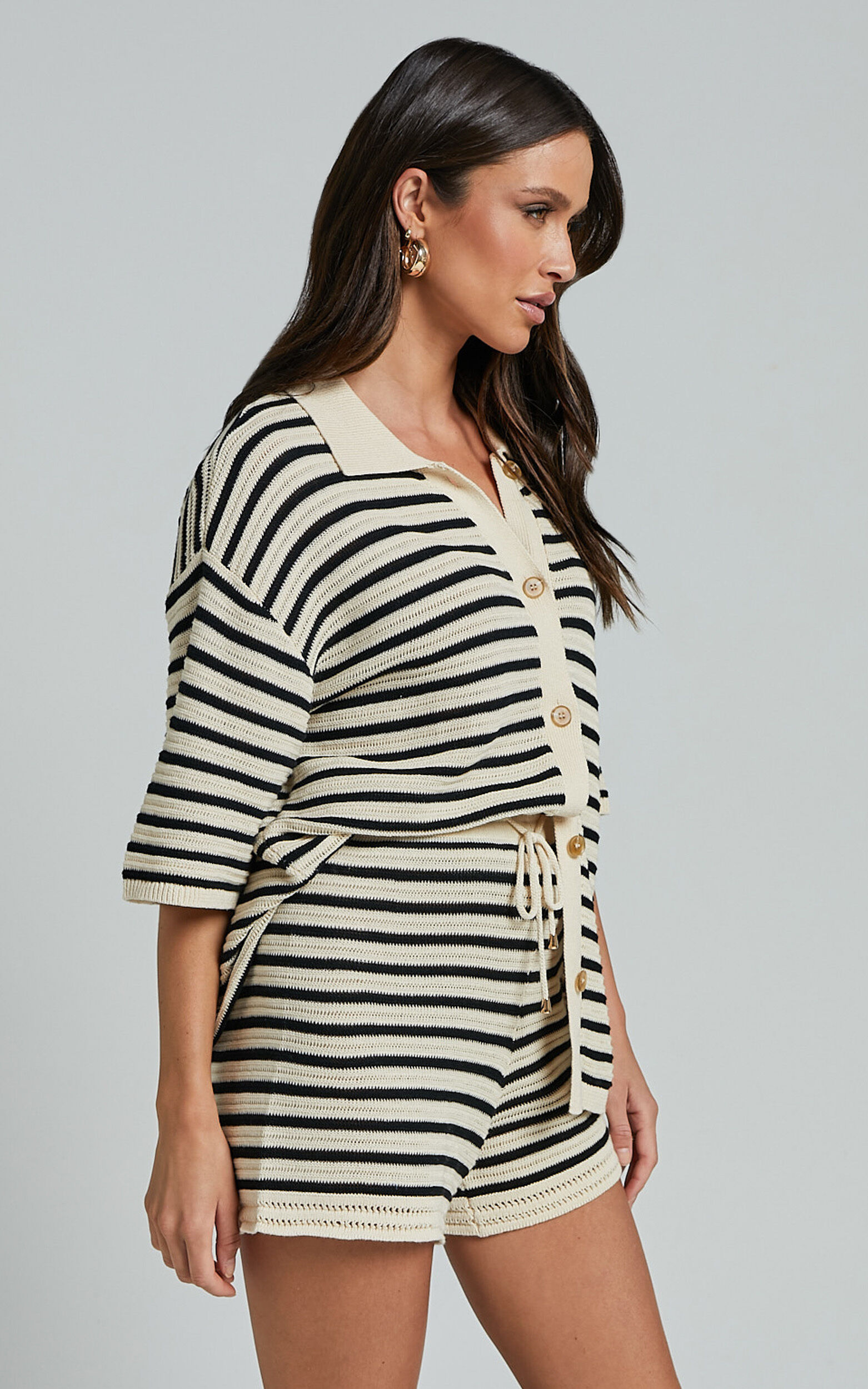 Runaway The Label - Cherie Knit Shirt in Sand/Black