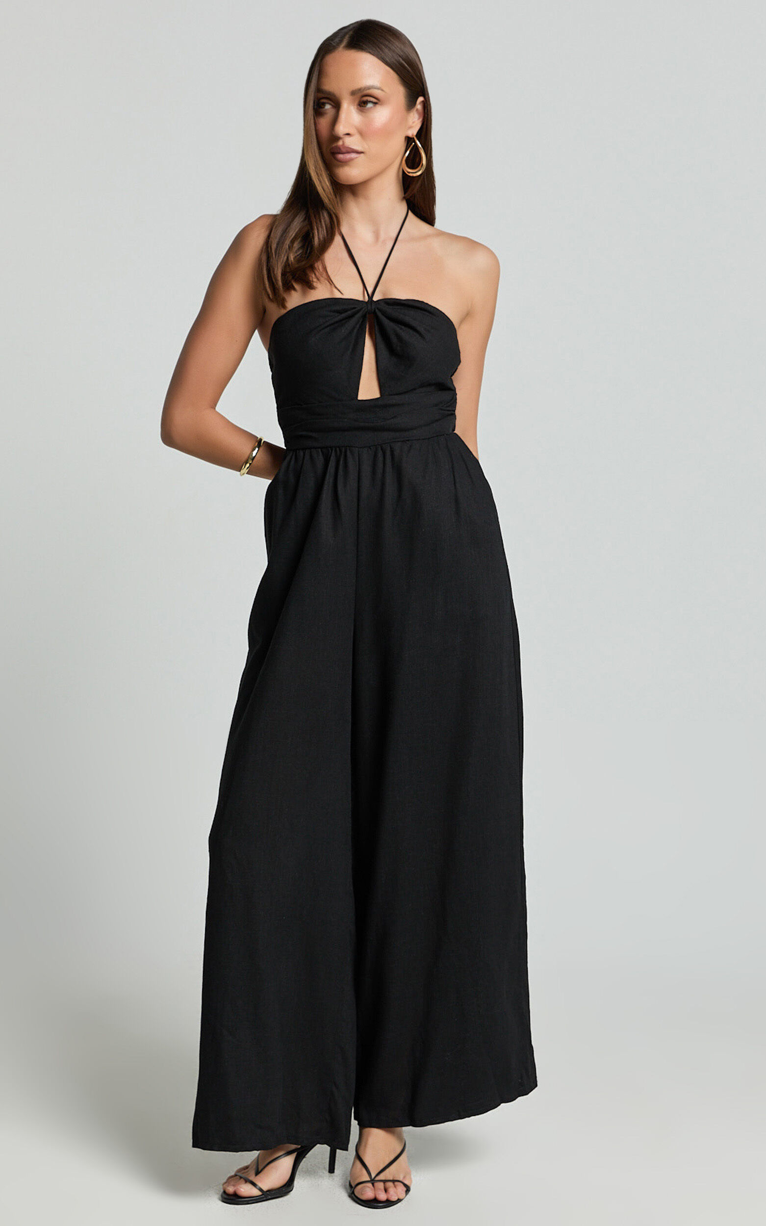 Isla Jumpsuit - Linen Halter Neck Jumpsuit in Black