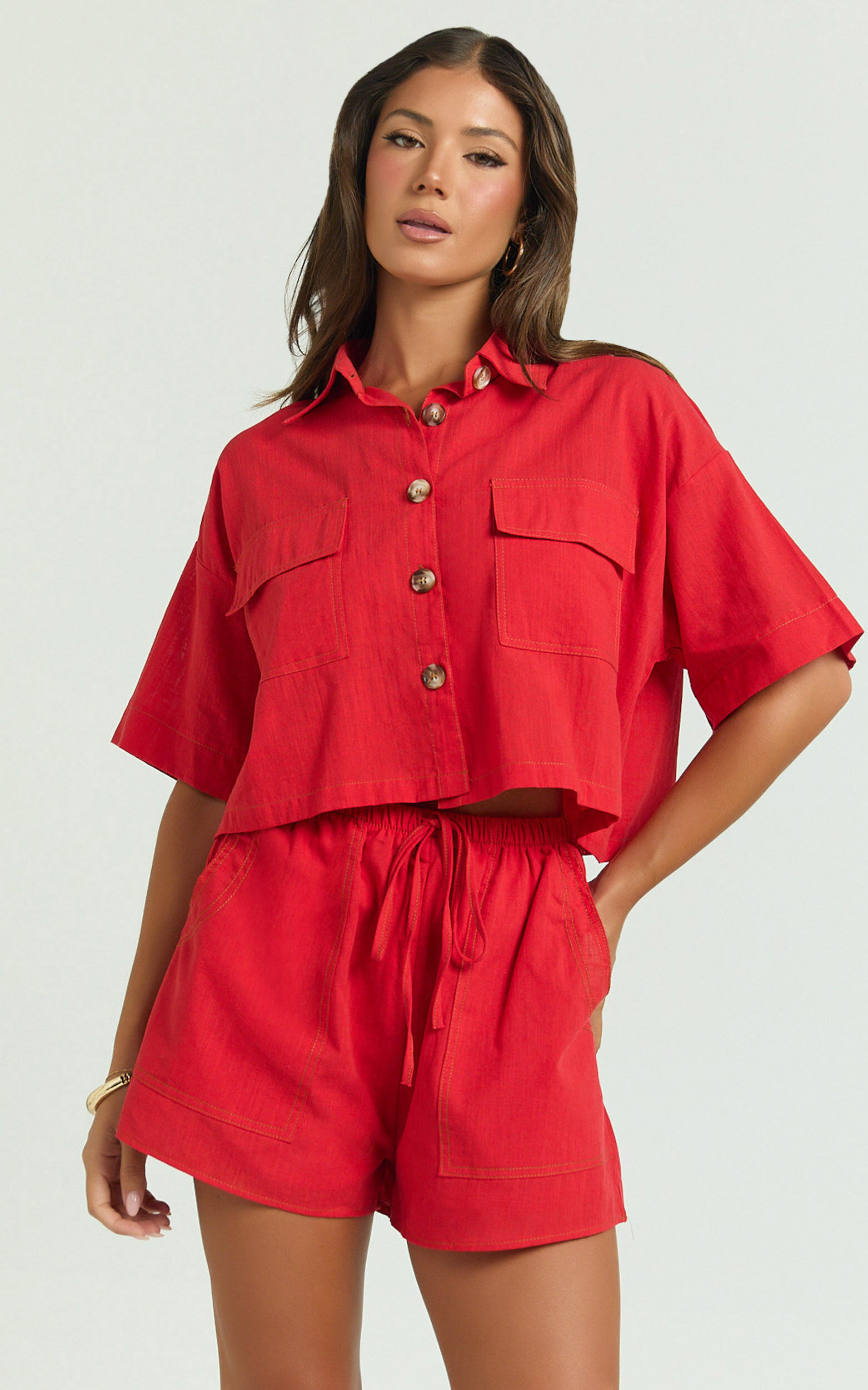 Adana Two Piece Set - Crop Two Piece Set in Red