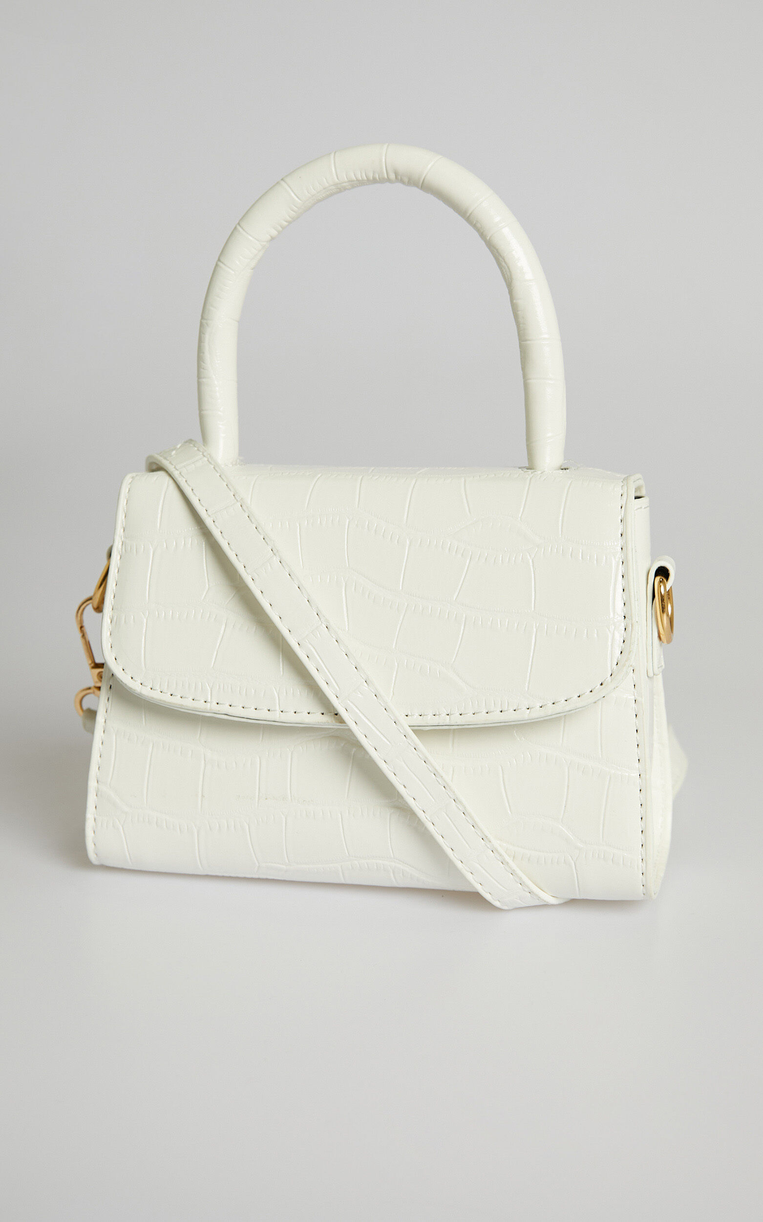 Lanielyn Mini Top Handle Crossbody Bag in White Croc