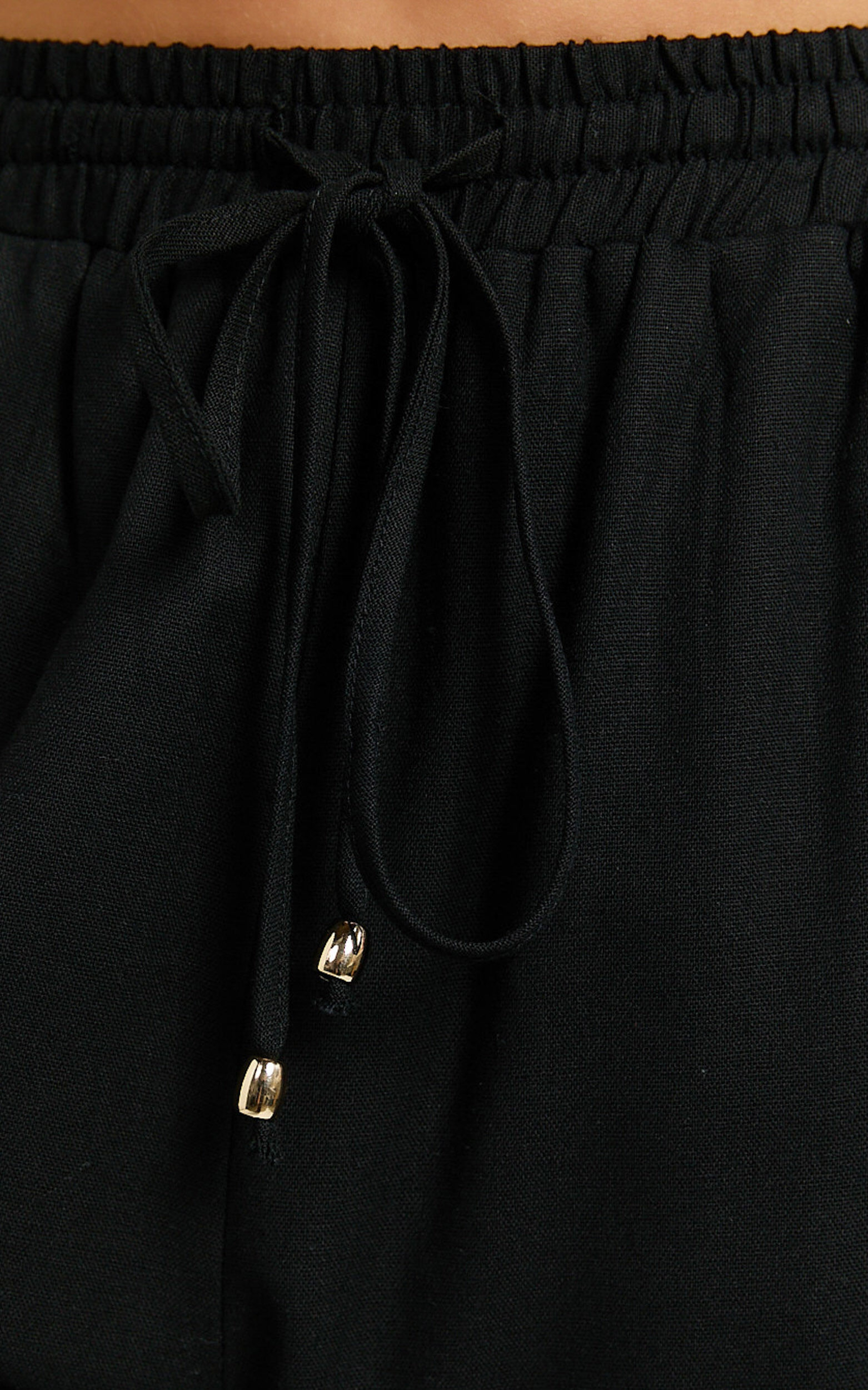 Hamilton Linen Pants - Straight Elasticated Mid Waist Pants in Black