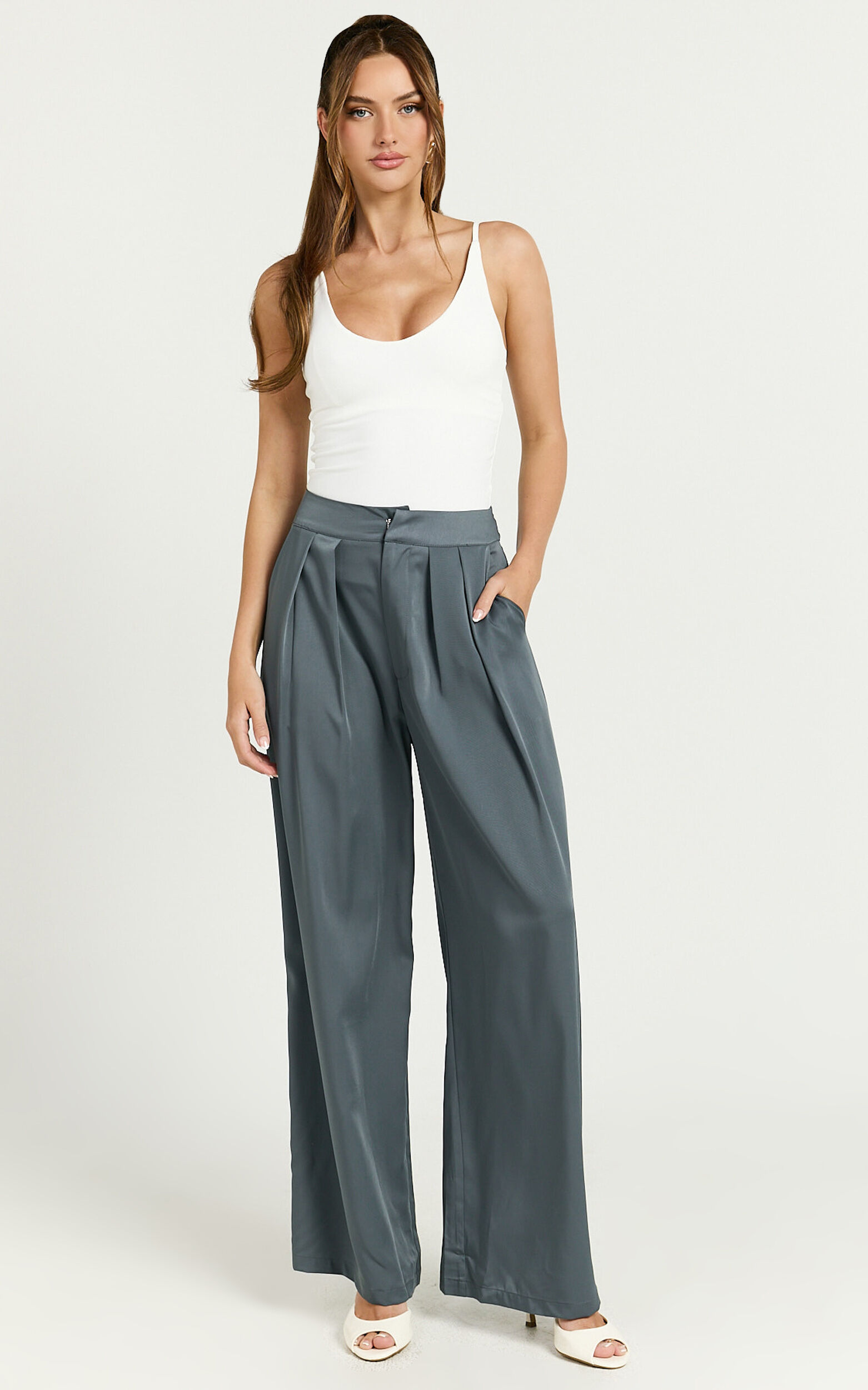 Denver Pant - High Waisted Straight Leg Full Length in Charcoal