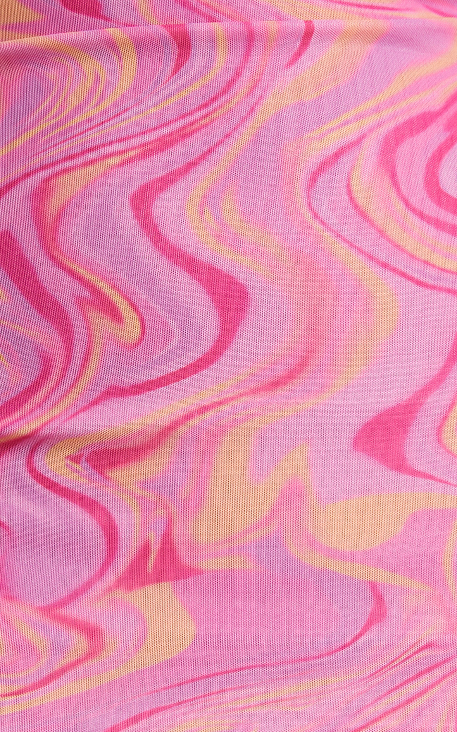 Helga Midi Dress - Cowl Neck Ruched Dress in Pink Swirl