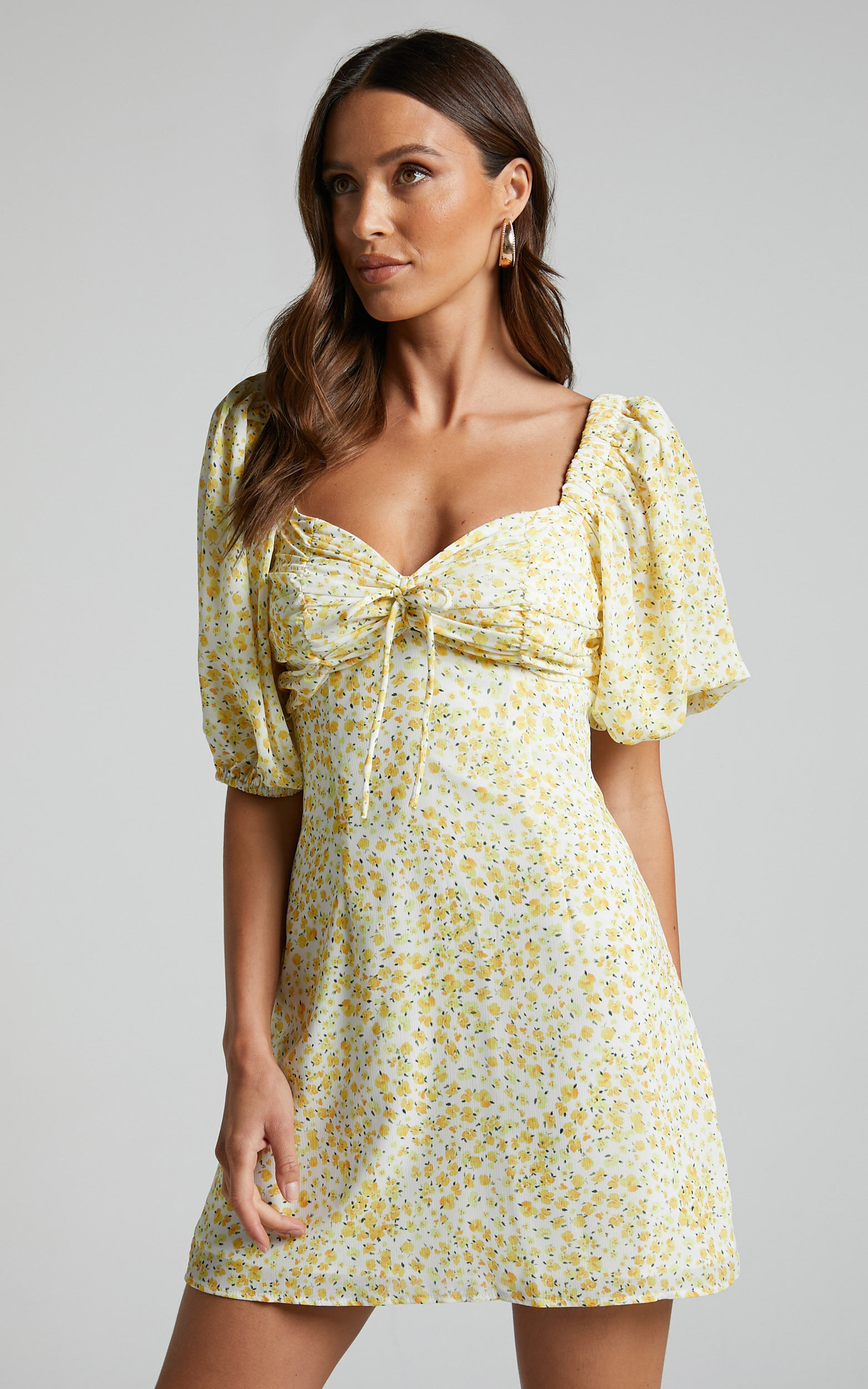 Rhenzy Mini Dress - Puff Sleeve Dress in Sunshine Ditzy