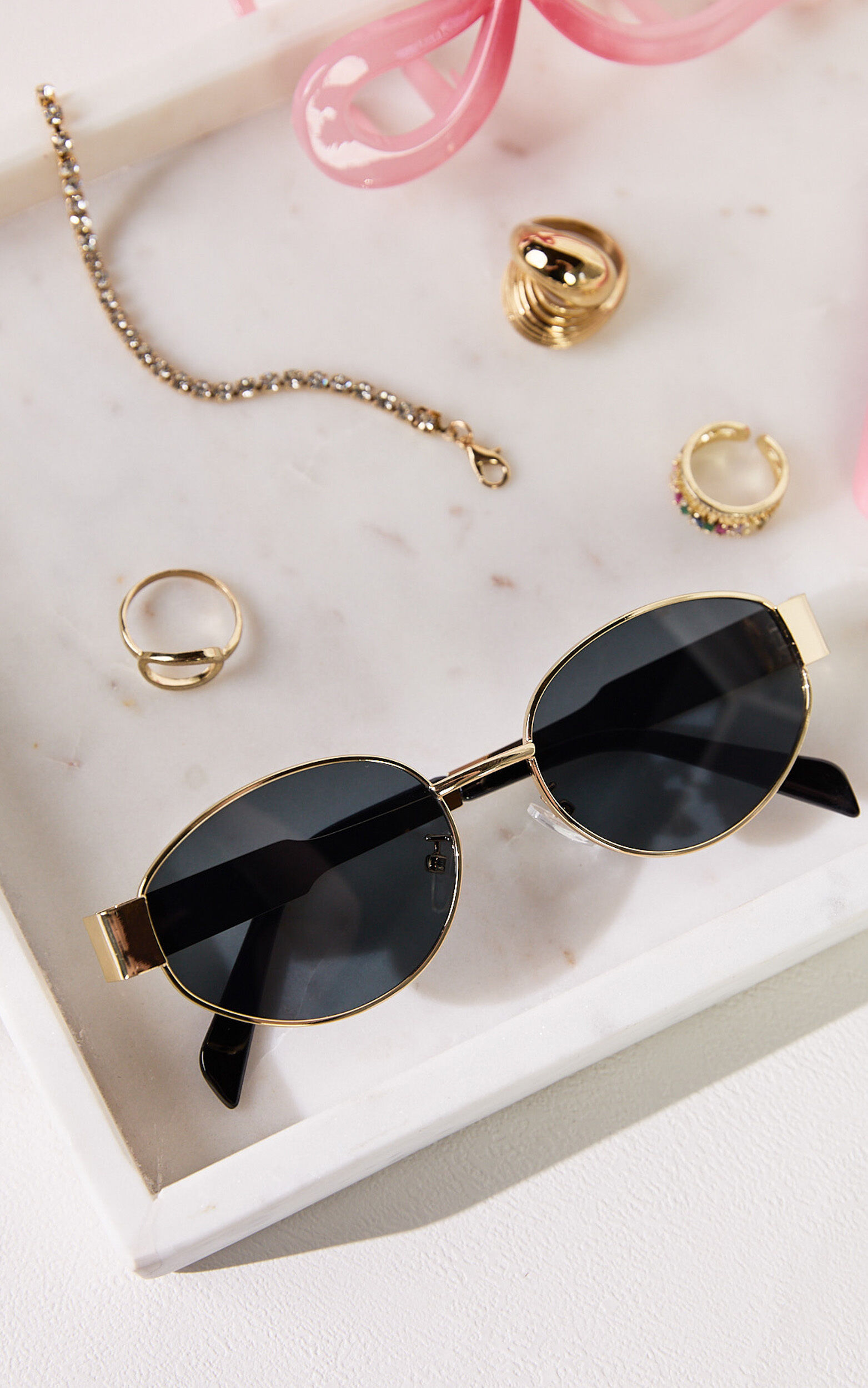 Marcia Sunglasses - Oval Shape Sunglasses in Gold