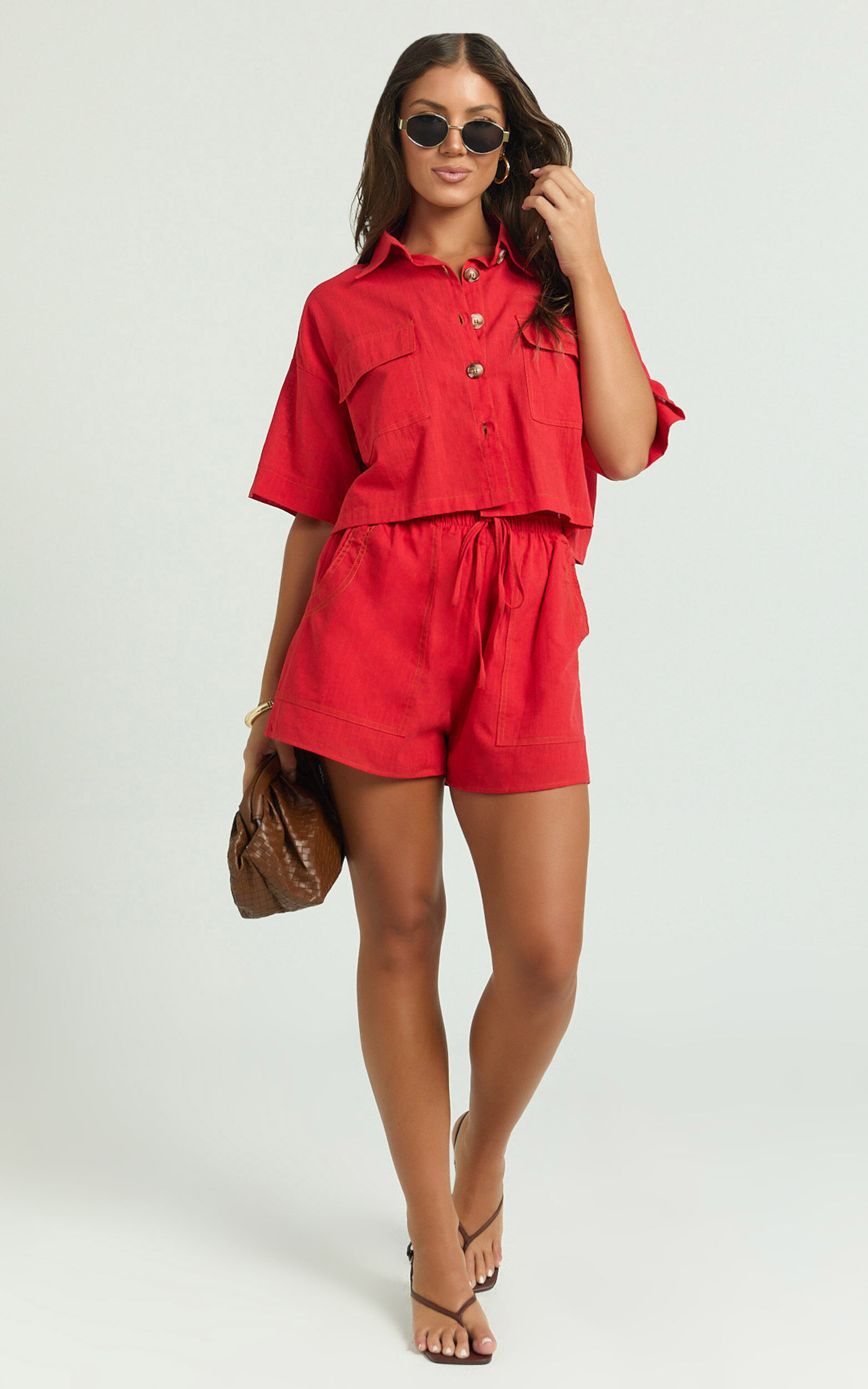 Adana Two Piece Set - Crop Two Piece Set in Red