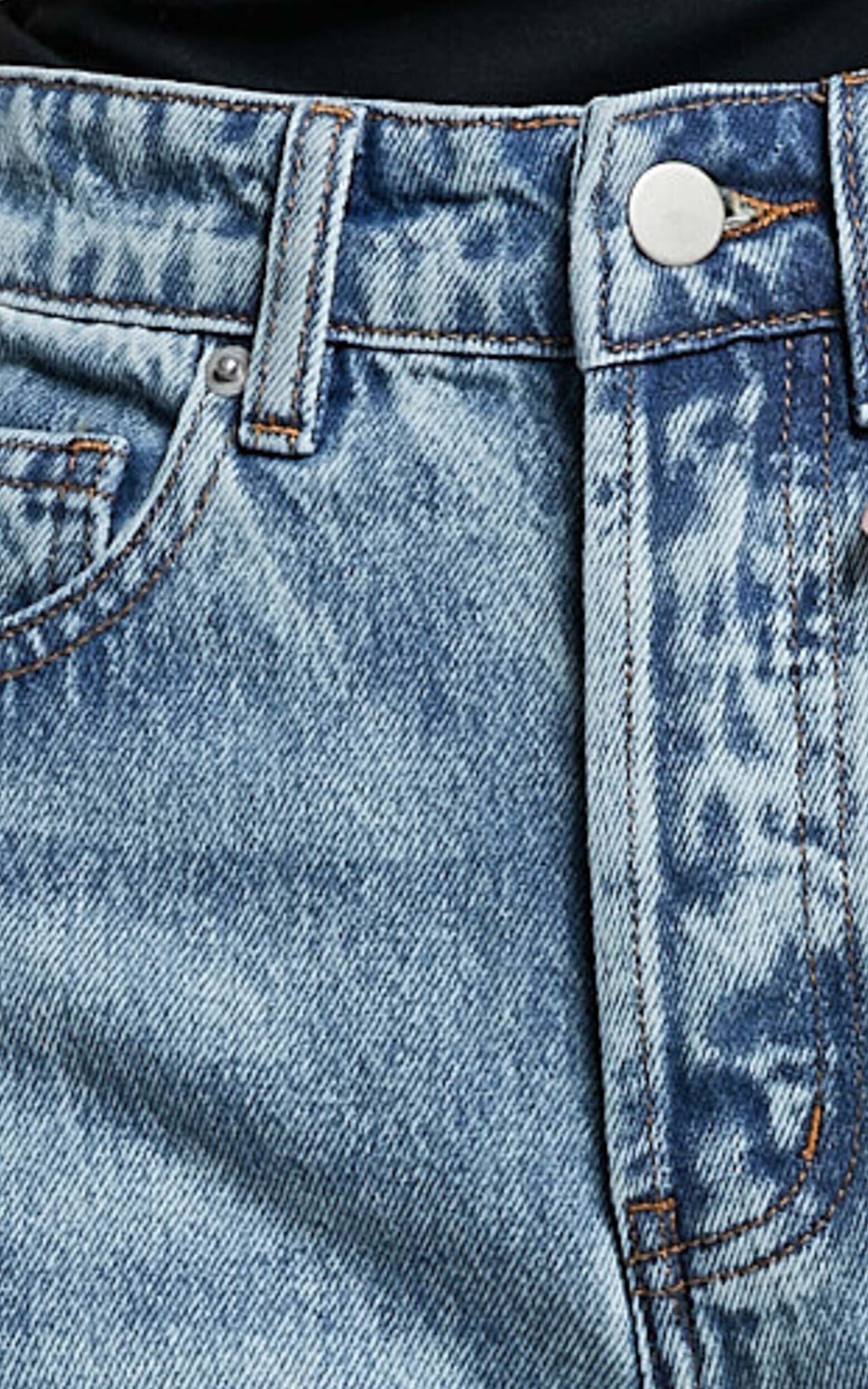 Wilkins Jeans - High Waisted Straight Leg Cropped Hem Jeans in Mid Blue Wash