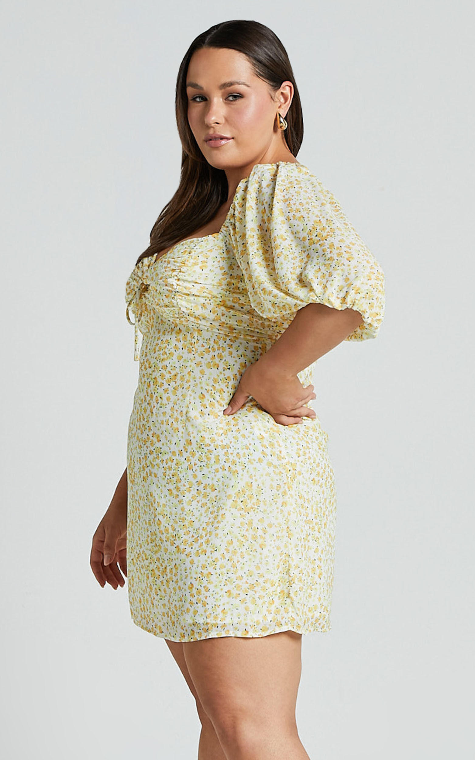 Rhenzy Mini Dress - Puff Sleeve Dress in Sunshine Ditzy